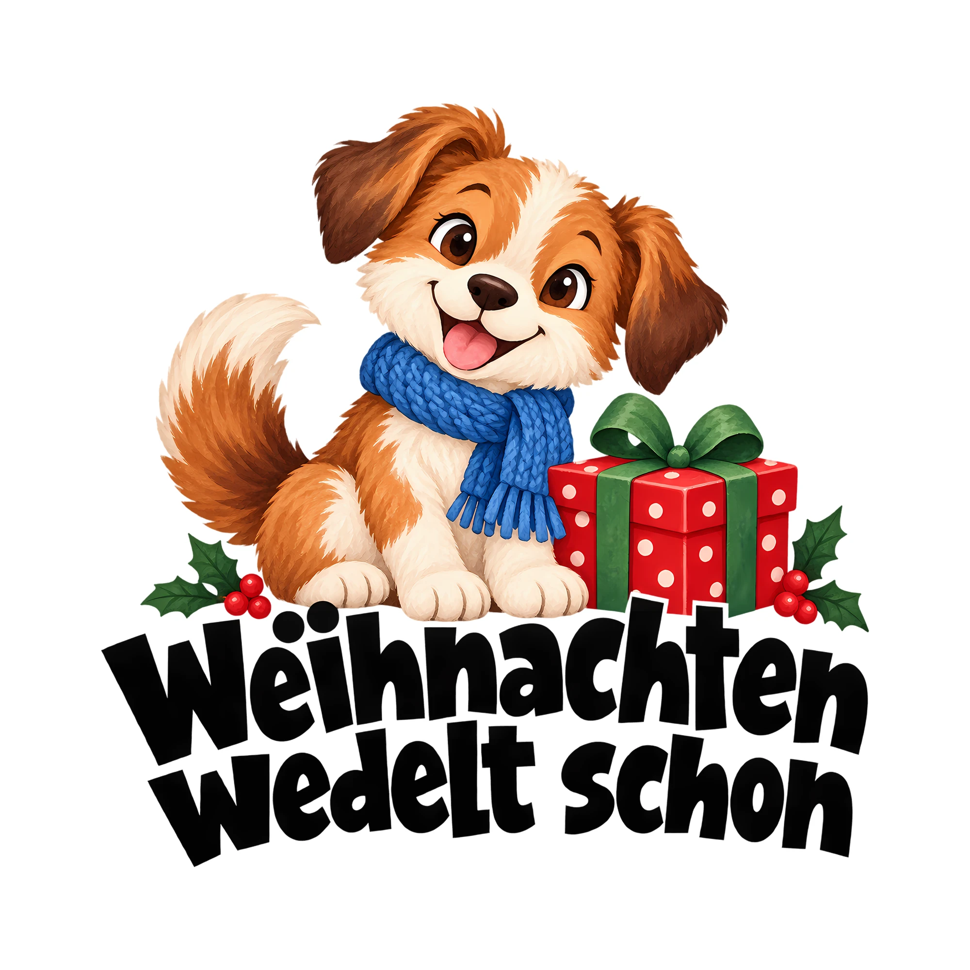 Bügelbild Weihnachten wedelt schon als Grafik auf weißem Hintergrund (BB013918)