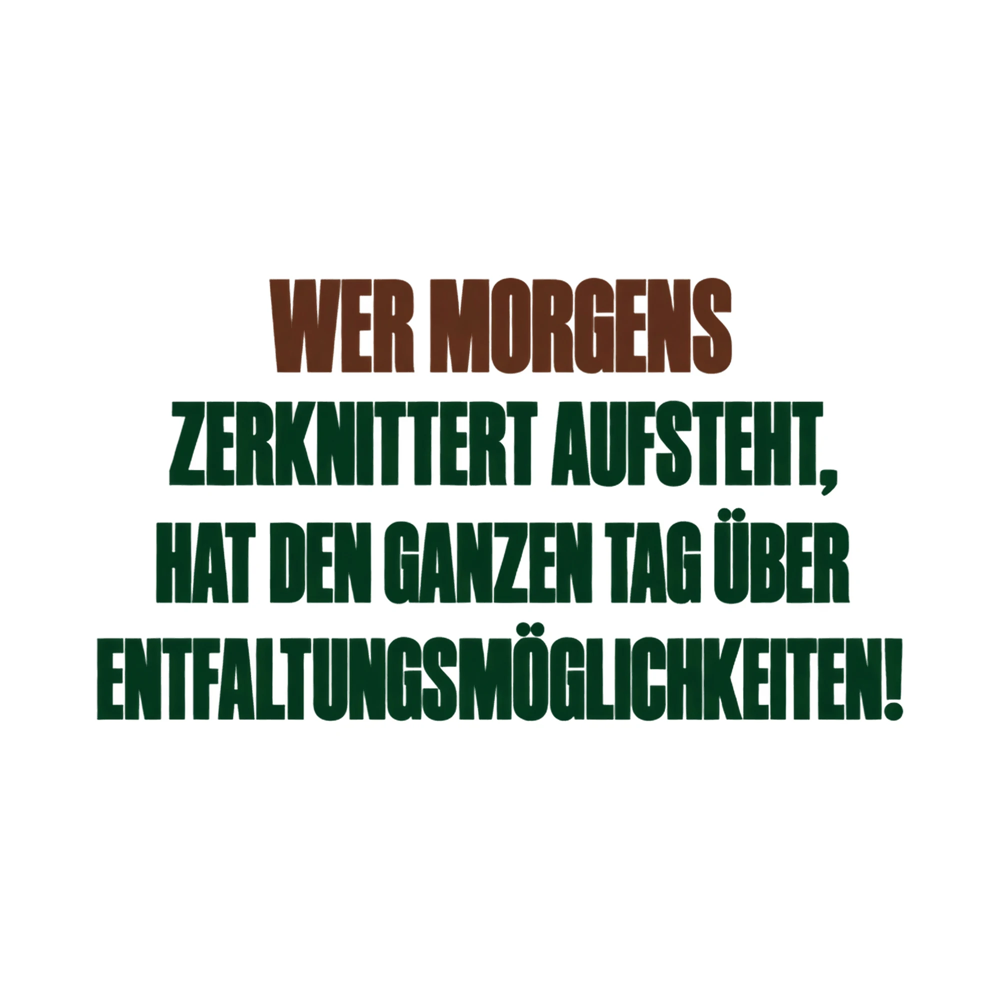 Bügelbild WER MORGENS ZERKNITTERT AUFSTEHT, HAT DEN GANZEN TAG ÜBER ENTFALTUNGSMÖGLICHKEITEN! als Grafik auf weißem Hintergrund (BB021133)