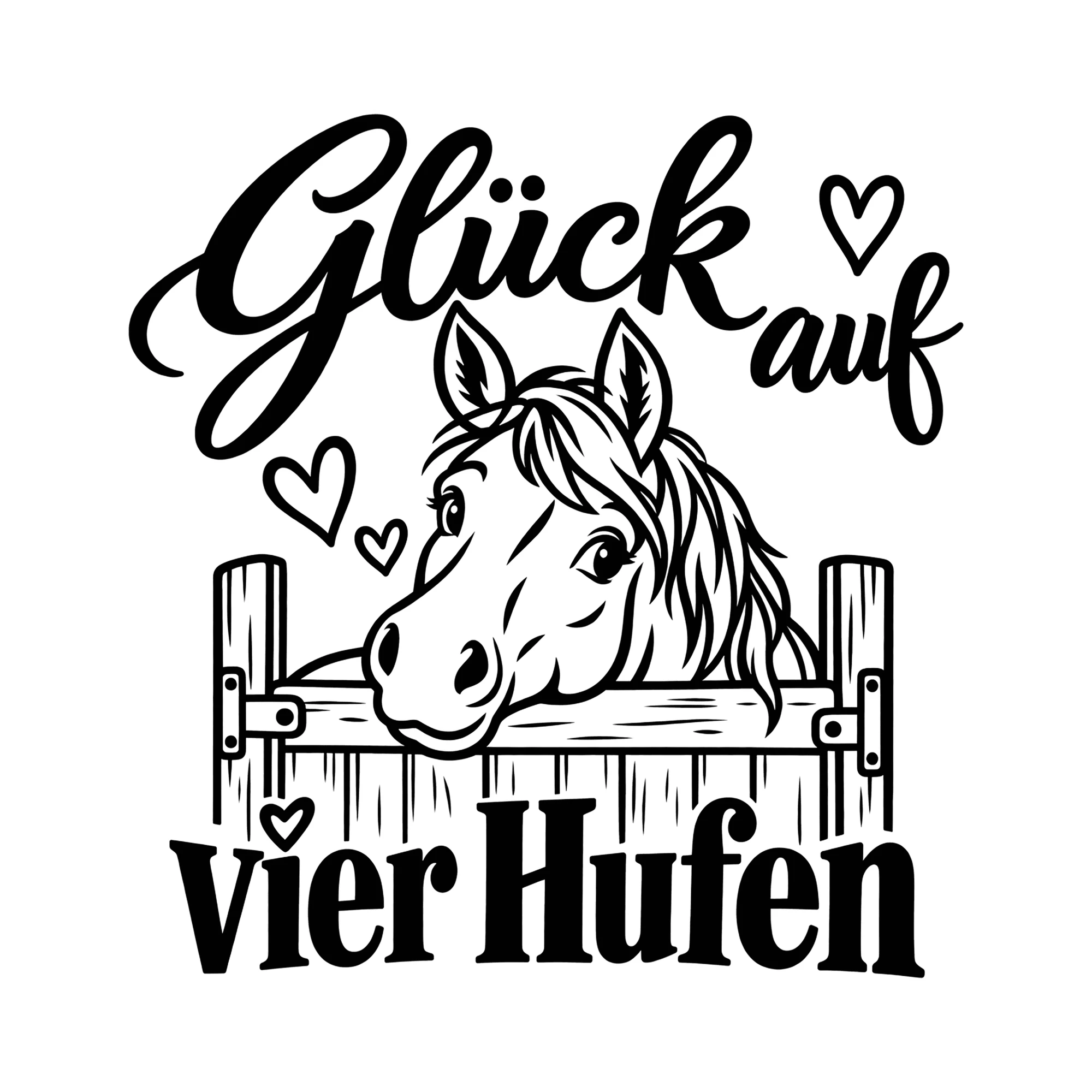 Bügelbild Glück auf vier Hufen als Grafik auf weißem Hintergrund (BB012815)