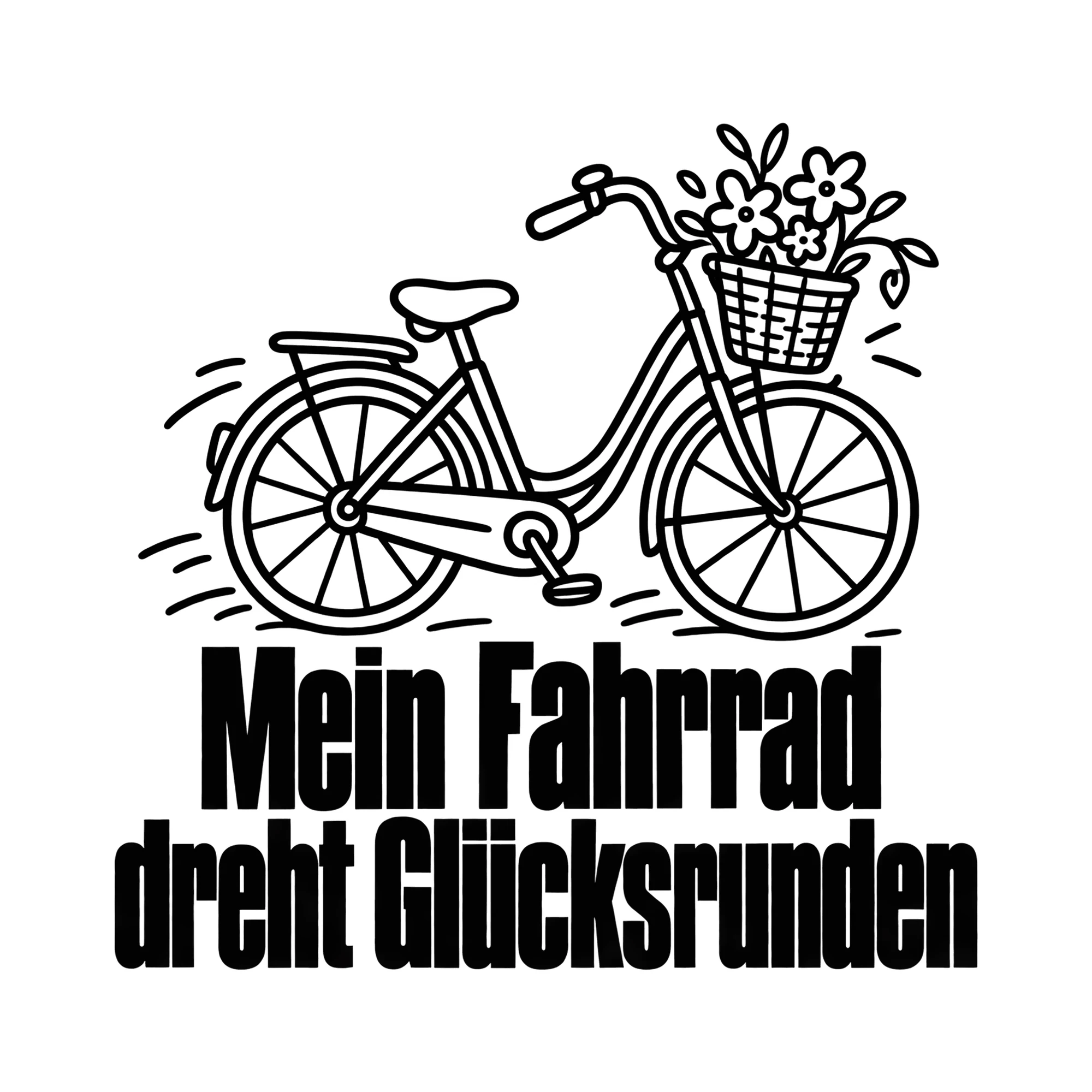 Bügelbild Mein Fahrrad dreht Glücksrunden als Grafik auf weißem Hintergrund (BB013880)