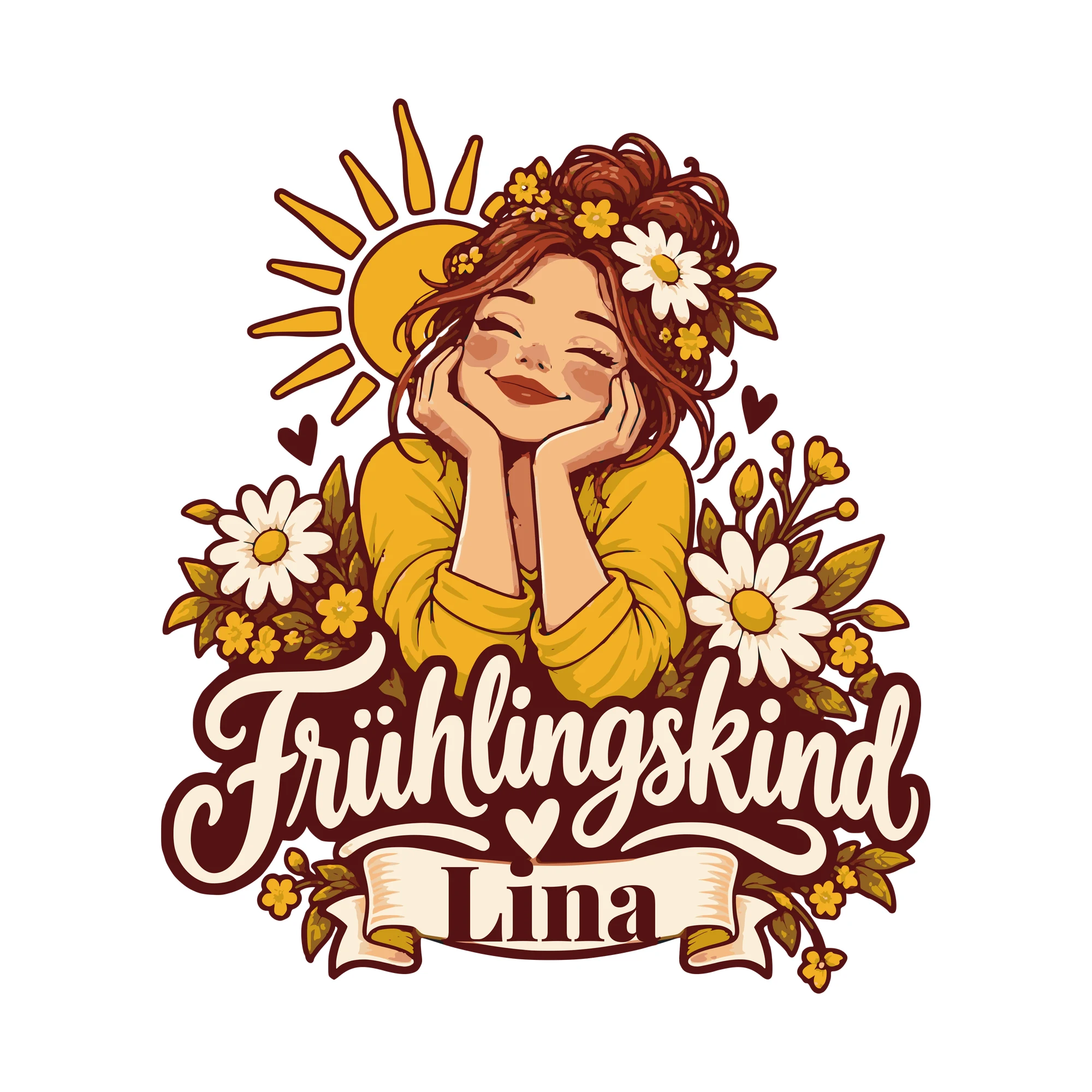 Bügelbild Frühlingskind mit Name als Grafik auf weißem Hintergrund (BB011217)