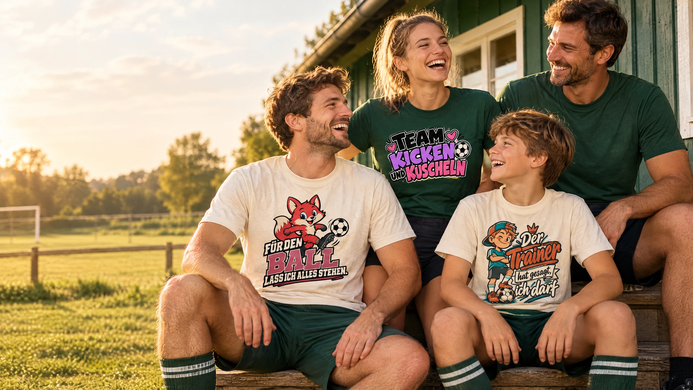 Vereine und Teams: Vereinsmitglieder im Team mit den Bügelbild-Motiven Für den Ball lass ich alles stehen, Team Kicken und Kuscheln und Der Trainer hat gesagt, ich darf