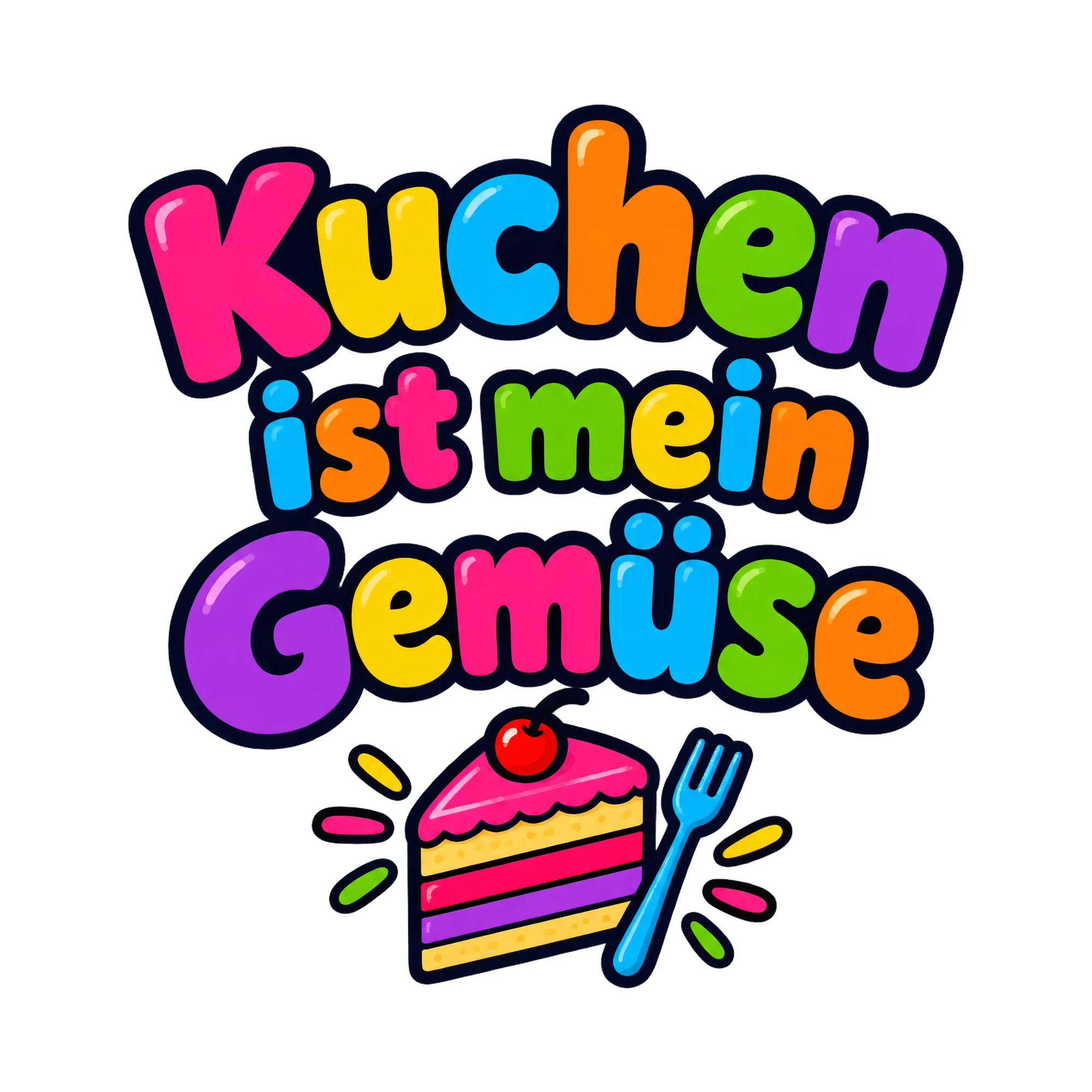 Bügelbild Kuchen ist mein Gemüse, Küchen Spruch Bügelbild als Grafik auf weißem Hintergrund (BB016492)