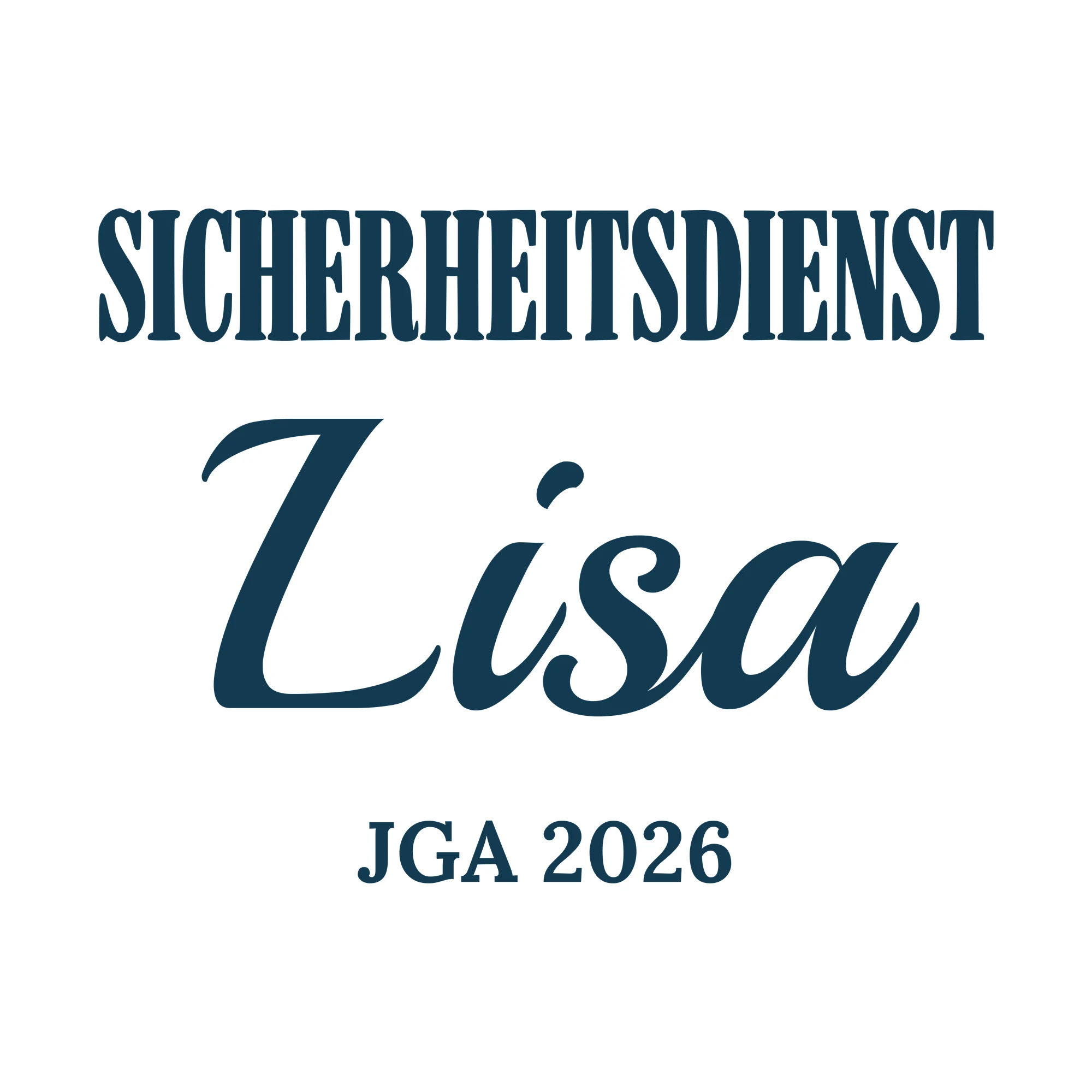 Bügelbild Sicherheitsdienst mit Name und Jahr als Grafik auf weißem Hintergrund (BB010707)