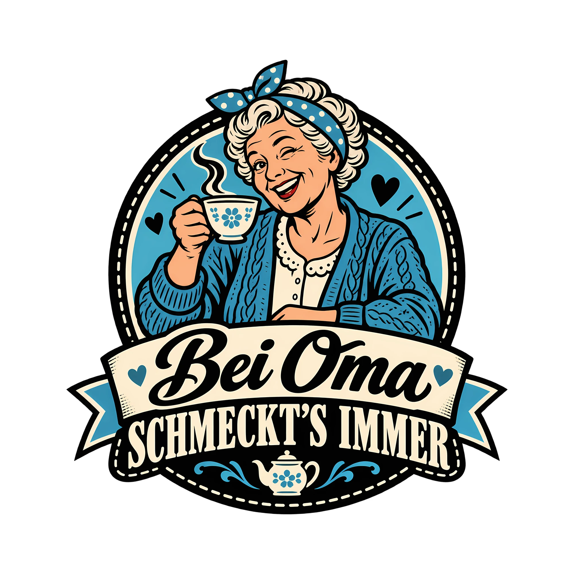 Bügelbild Bei Oma schmeckt’s immer als Grafik auf weißem Hintergrund (BB012469)