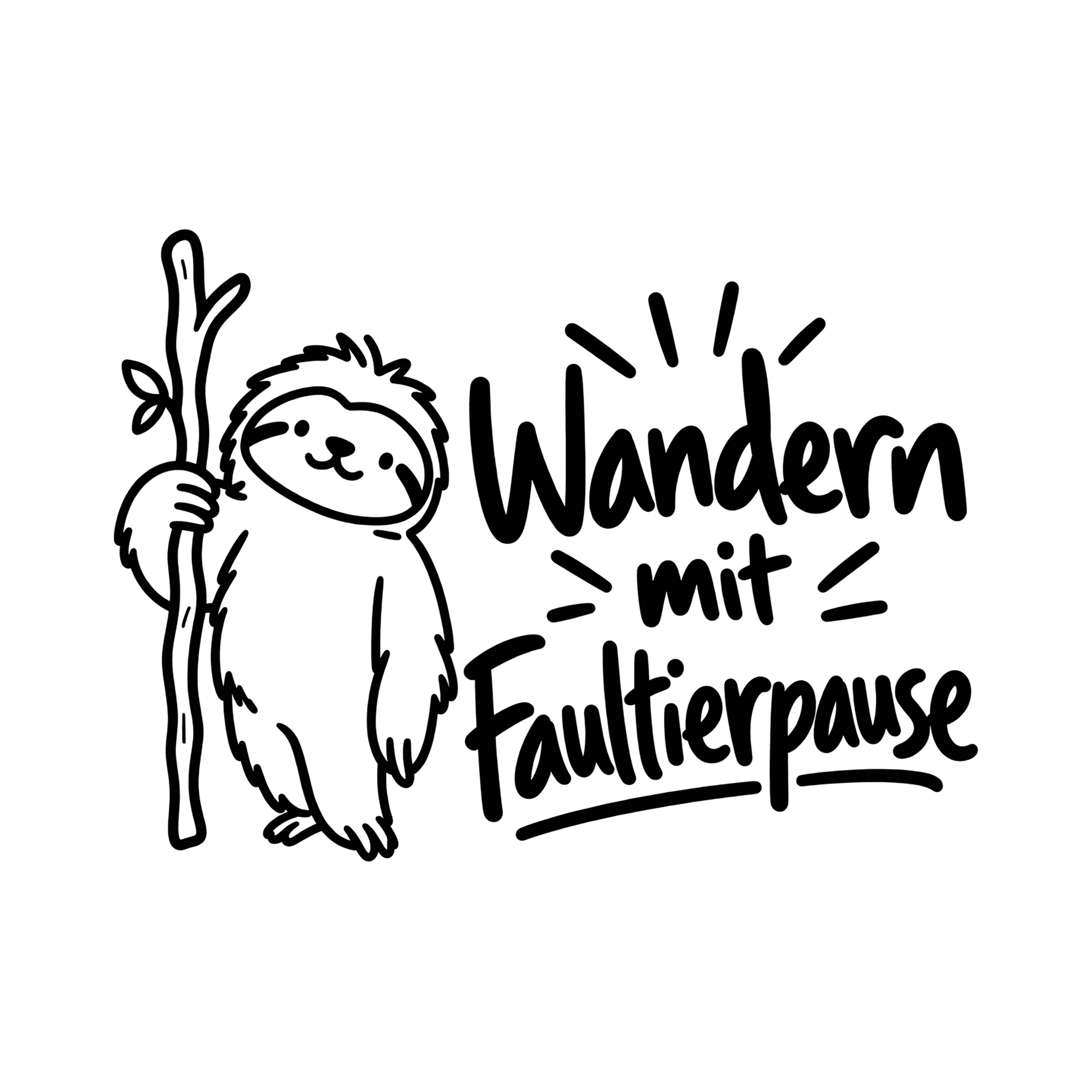 Bügelbild Wandern mit Faultierpause als Grafik auf weißem Hintergrund (BB013292)