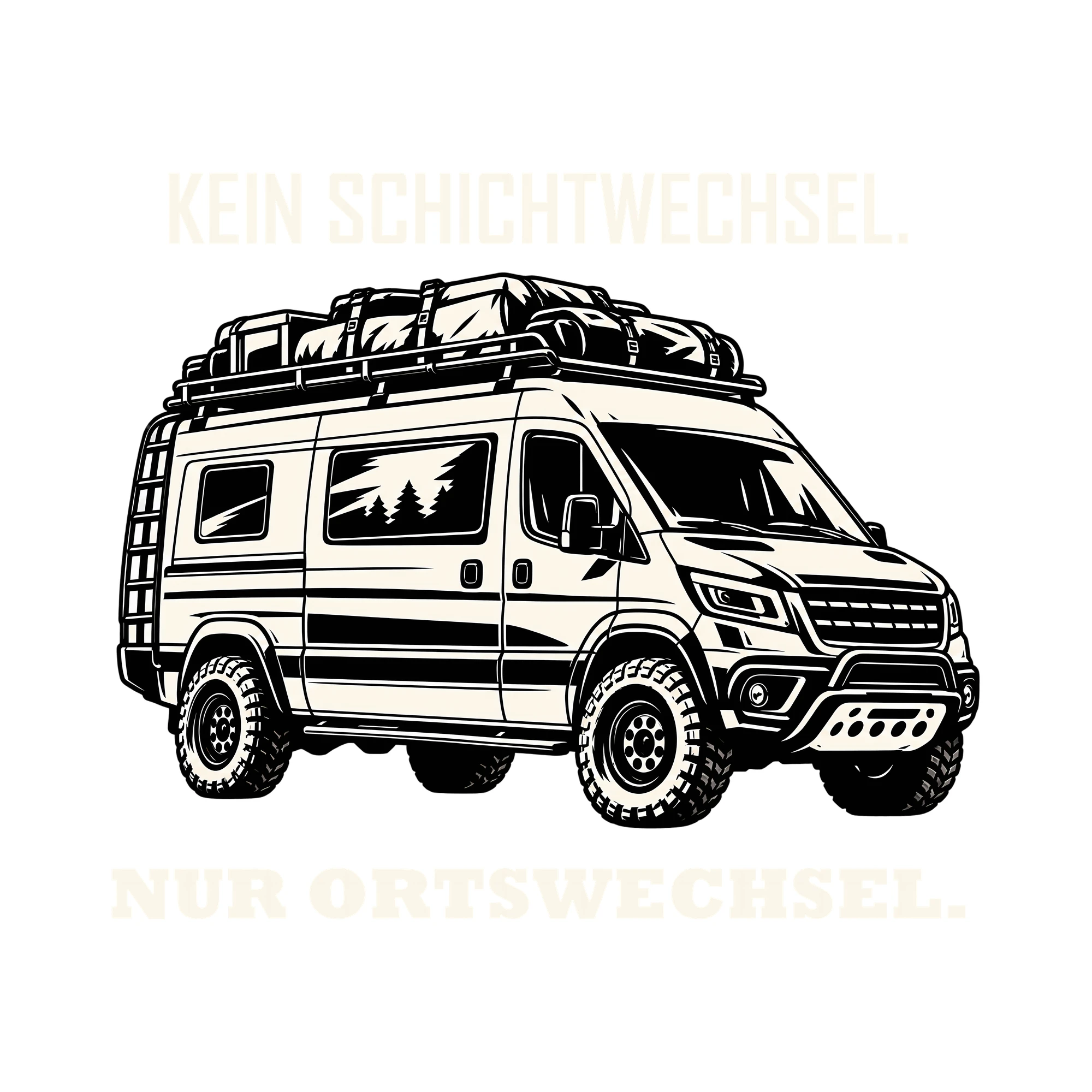 Bügelbild KEIN SCHICHTWECHSEL. NUR ORTSWECHSEL. als Grafik auf weißem Hintergrund (BB011531)