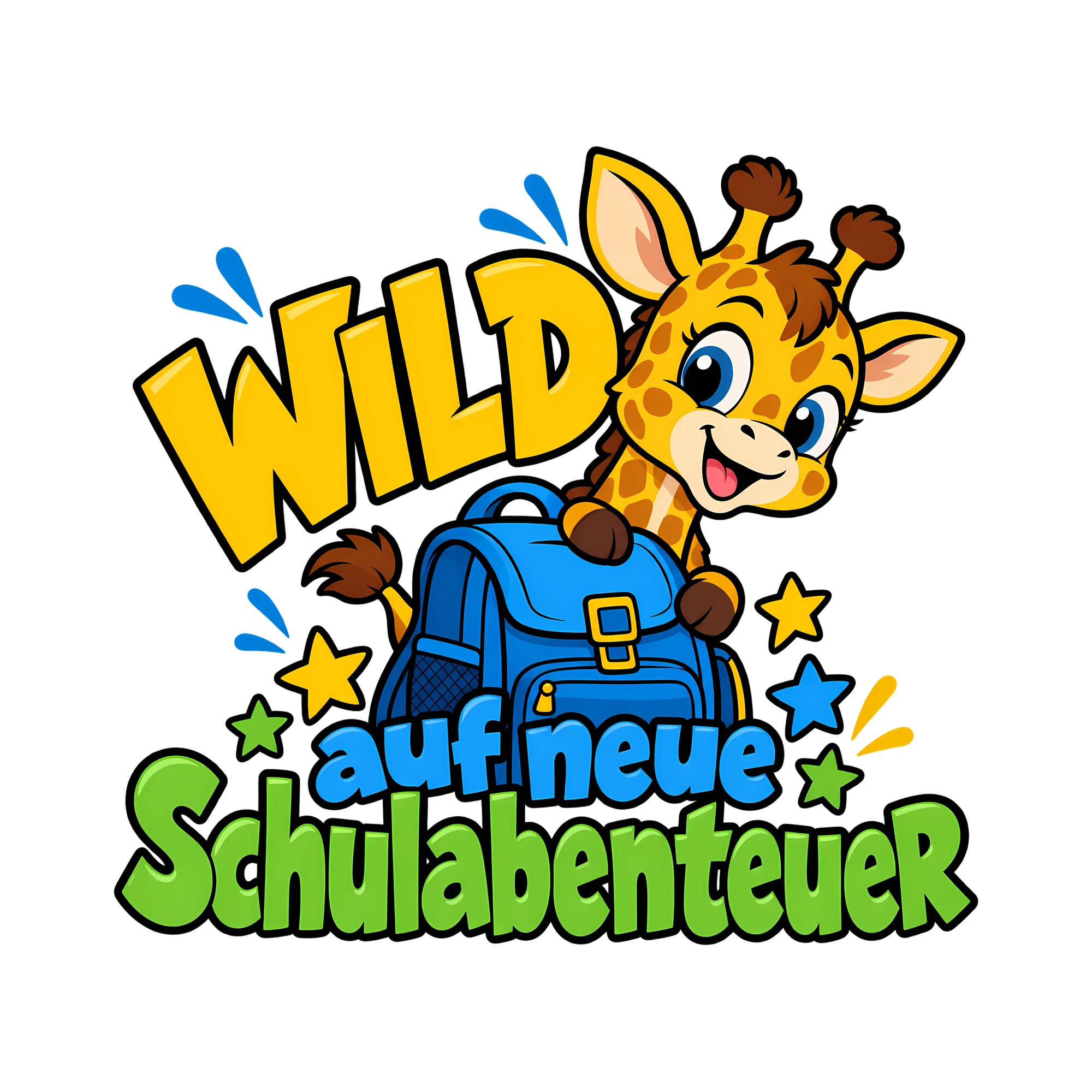 Bügelbild Wild auf neue Schulabenteuer als Grafik auf weißem Hintergrund (BB011747)
