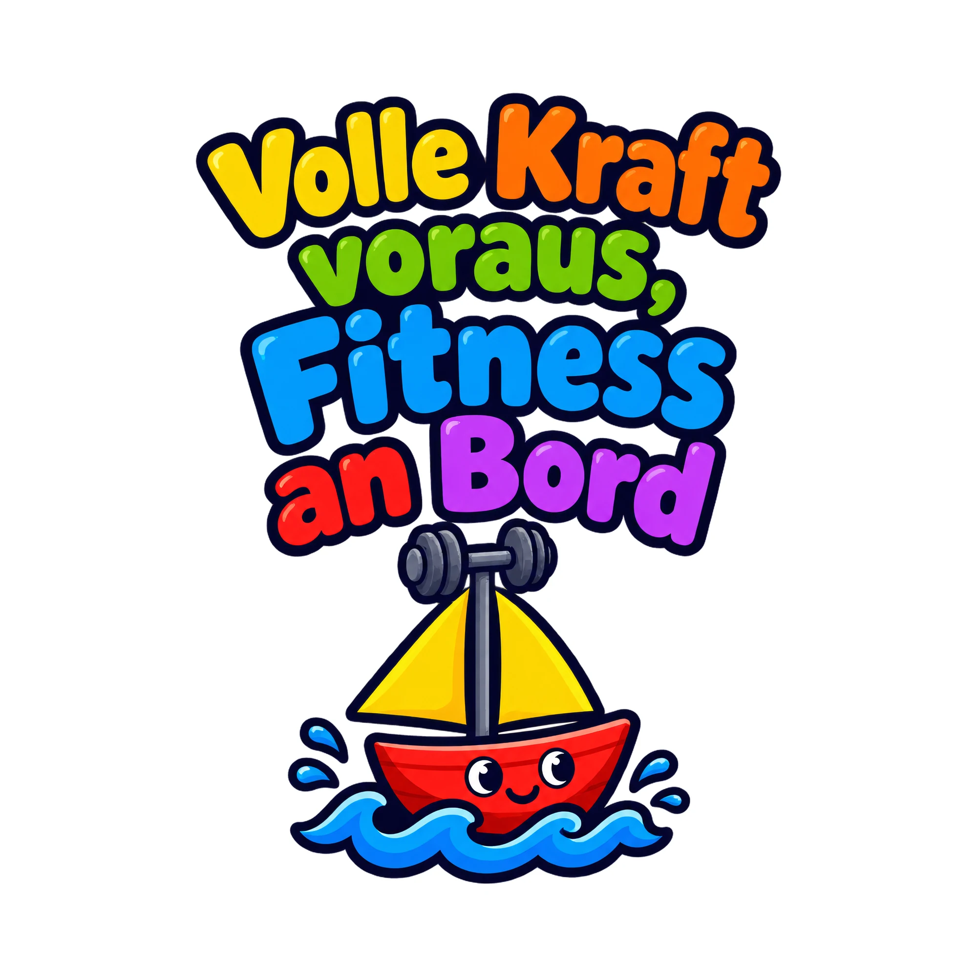 Bügelbild Volle Kraft voraus, Fitness an Bord, Sport Shirt Spruch als Grafik auf weißem Hintergrund (BB016521)