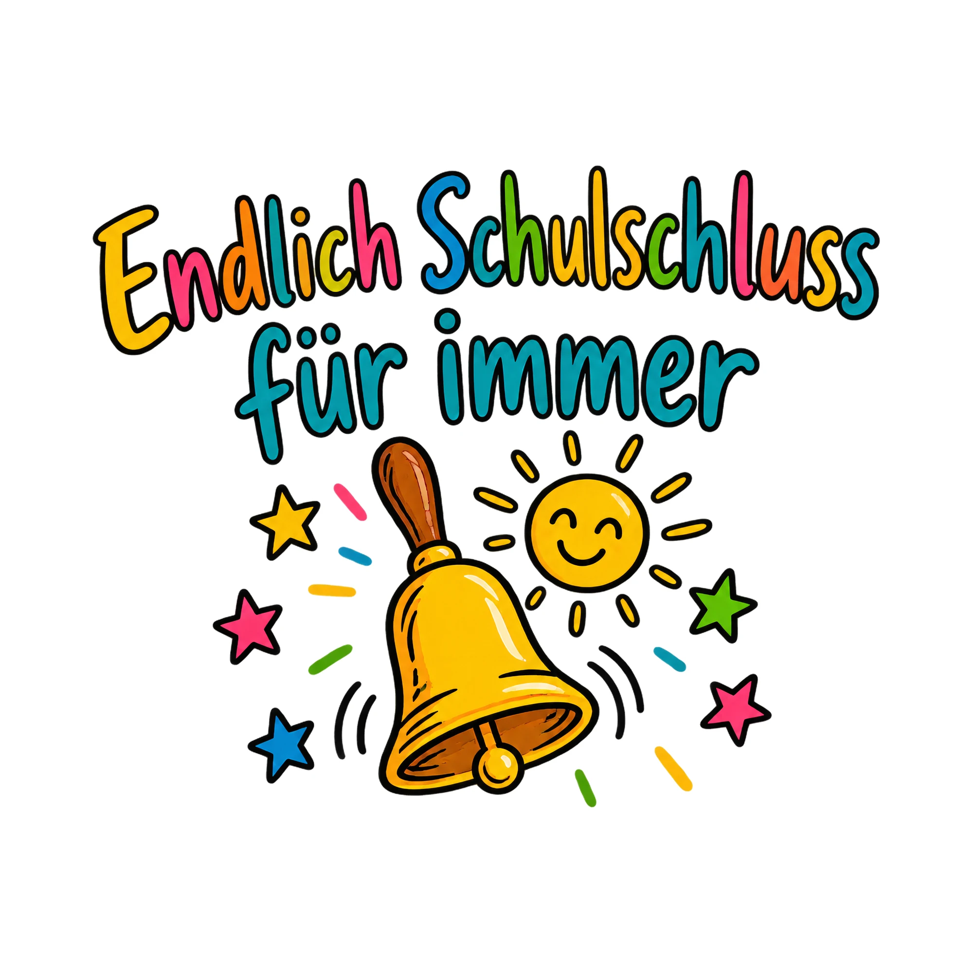Bügelbild Endlich Schulschluss für immer, Lustiger Shirt Spruch als Grafik auf weißem Hintergrund (BB020143)