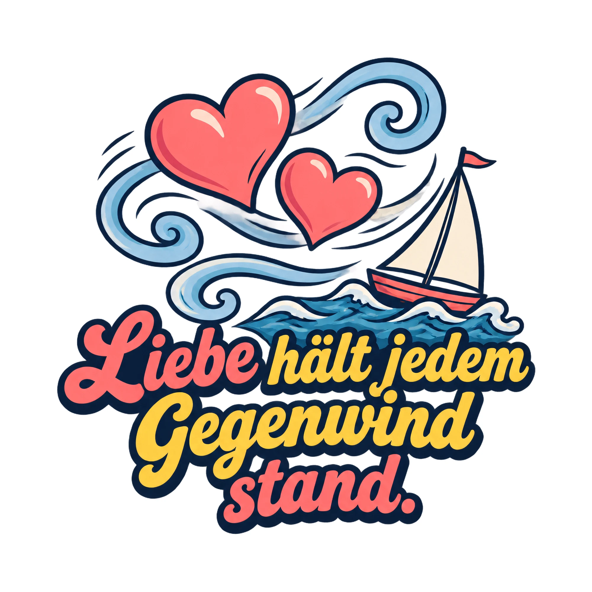 Bügelbild Liebe hält auch Gegenwind als Grafik auf weißem Hintergrund (BB013508)