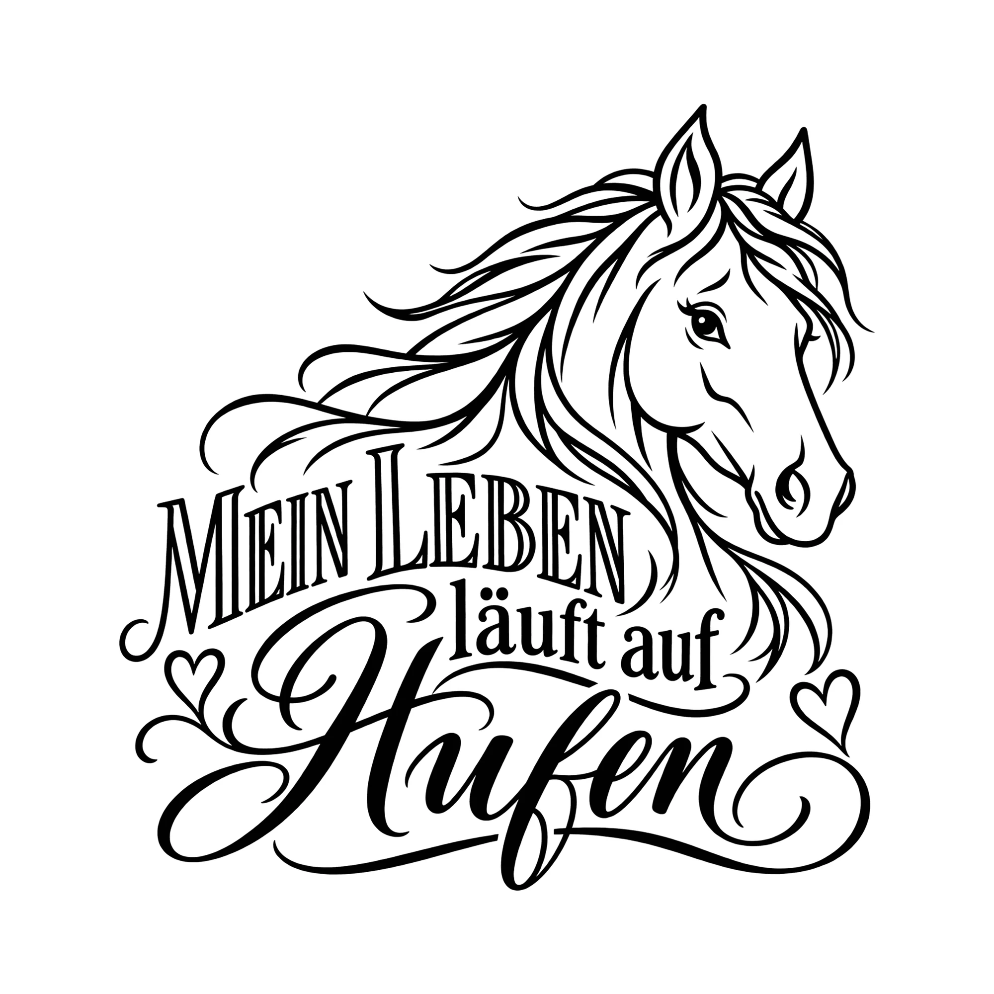Bügelbild Mein Leben läuft auf Hufen als Grafik auf weißem Hintergrund (BB013013)