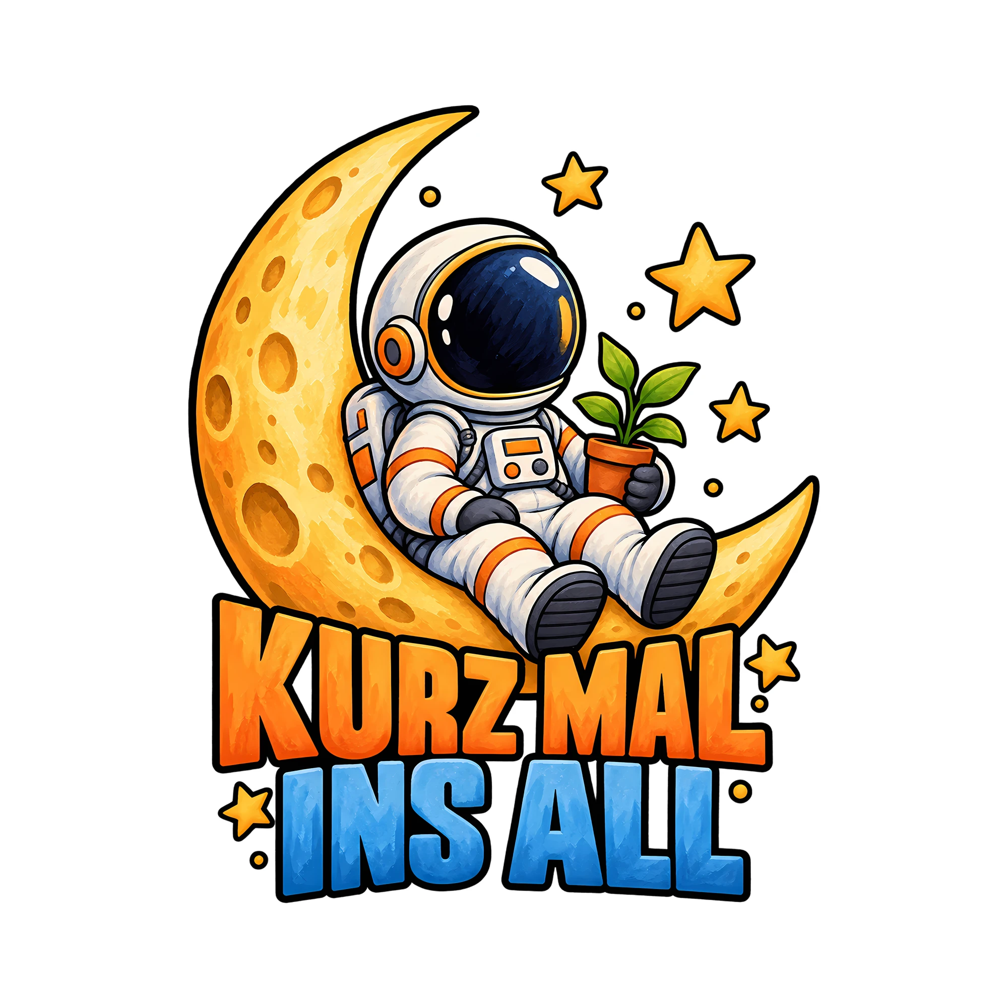 Bügelbild KURZ MAL INS ALL als Grafik auf weißem Hintergrund (BB014198)