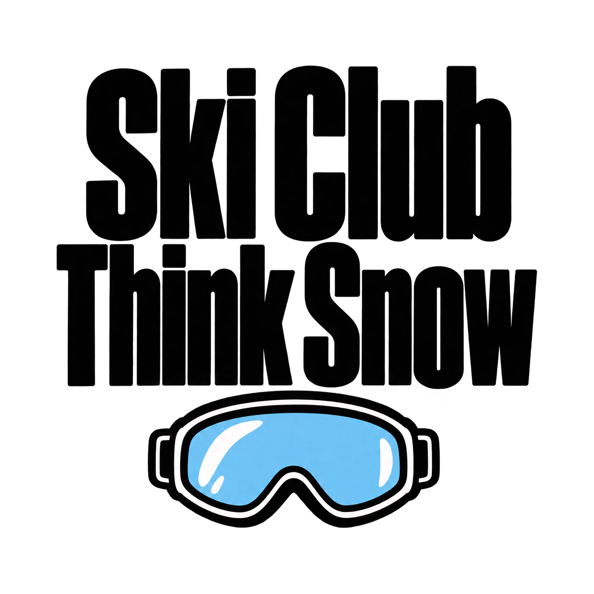 Bügelbild Ski Club Think Snow, Sport Shirt Spruch als Grafik auf weißem Hintergrund (BB015659)