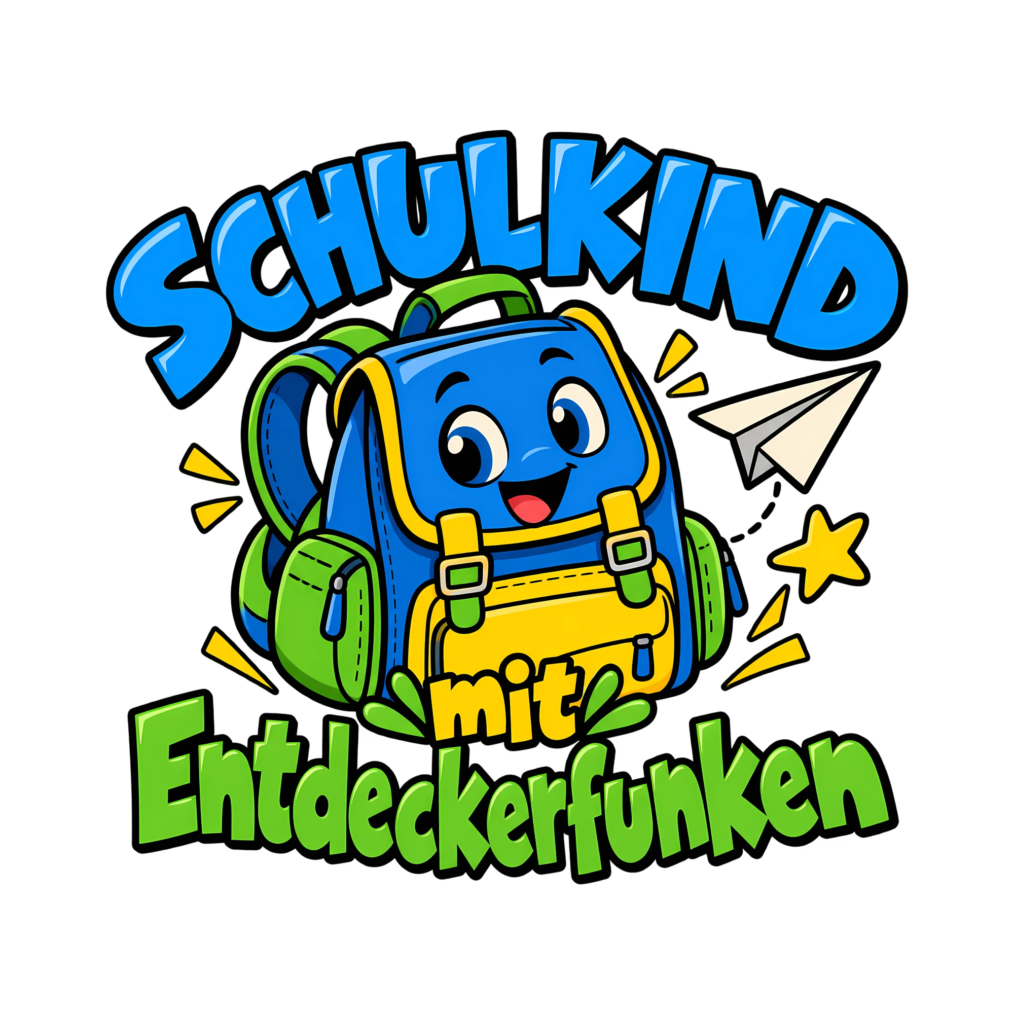 Bügelbild Schulkind mit Entdeckerfunken als Grafik auf weißem Hintergrund (BB012032)