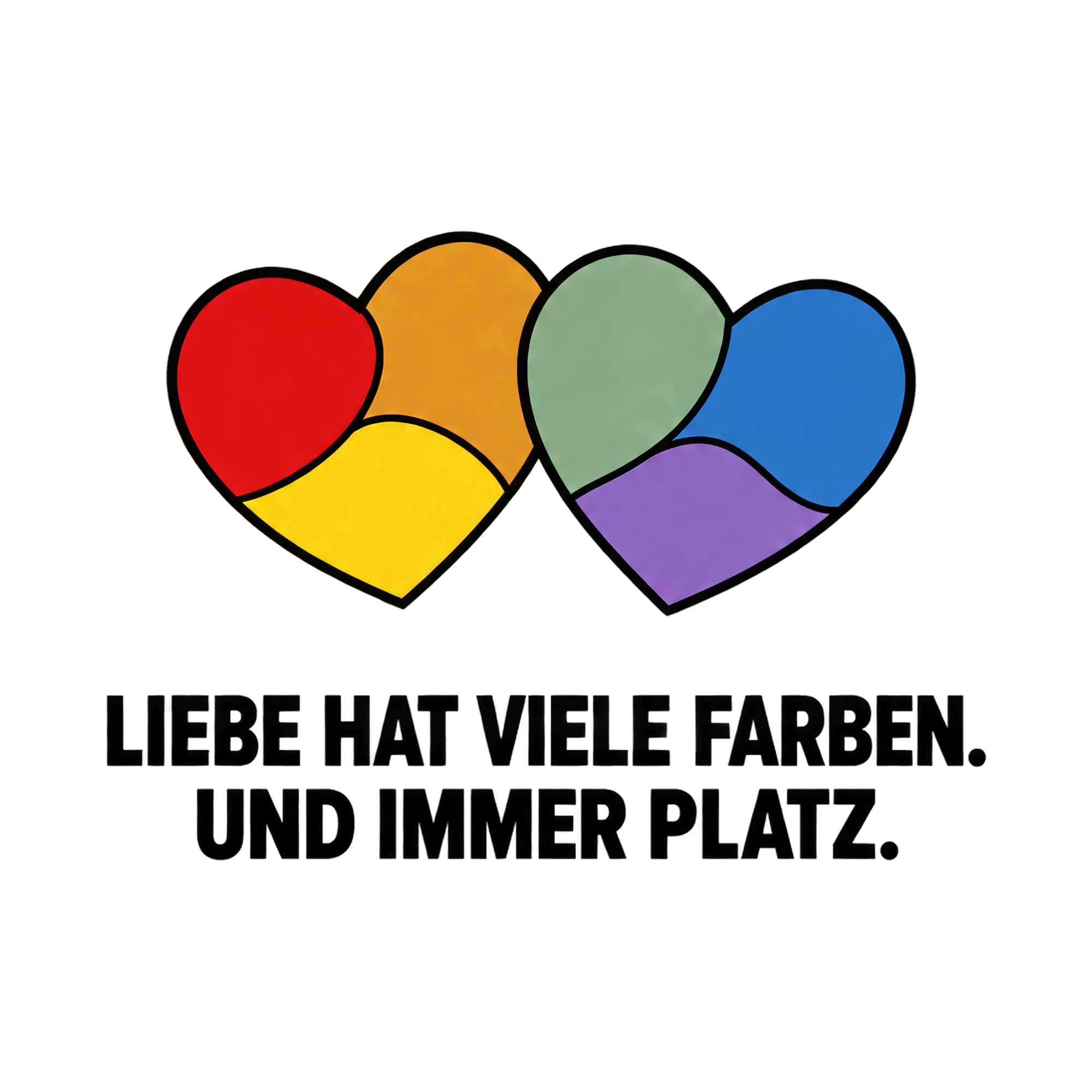 Bügelbild LIEBE HAT VIELE FARBEN. UND IMMER PLATZ. als Grafik auf weißem Hintergrund (BB021471)