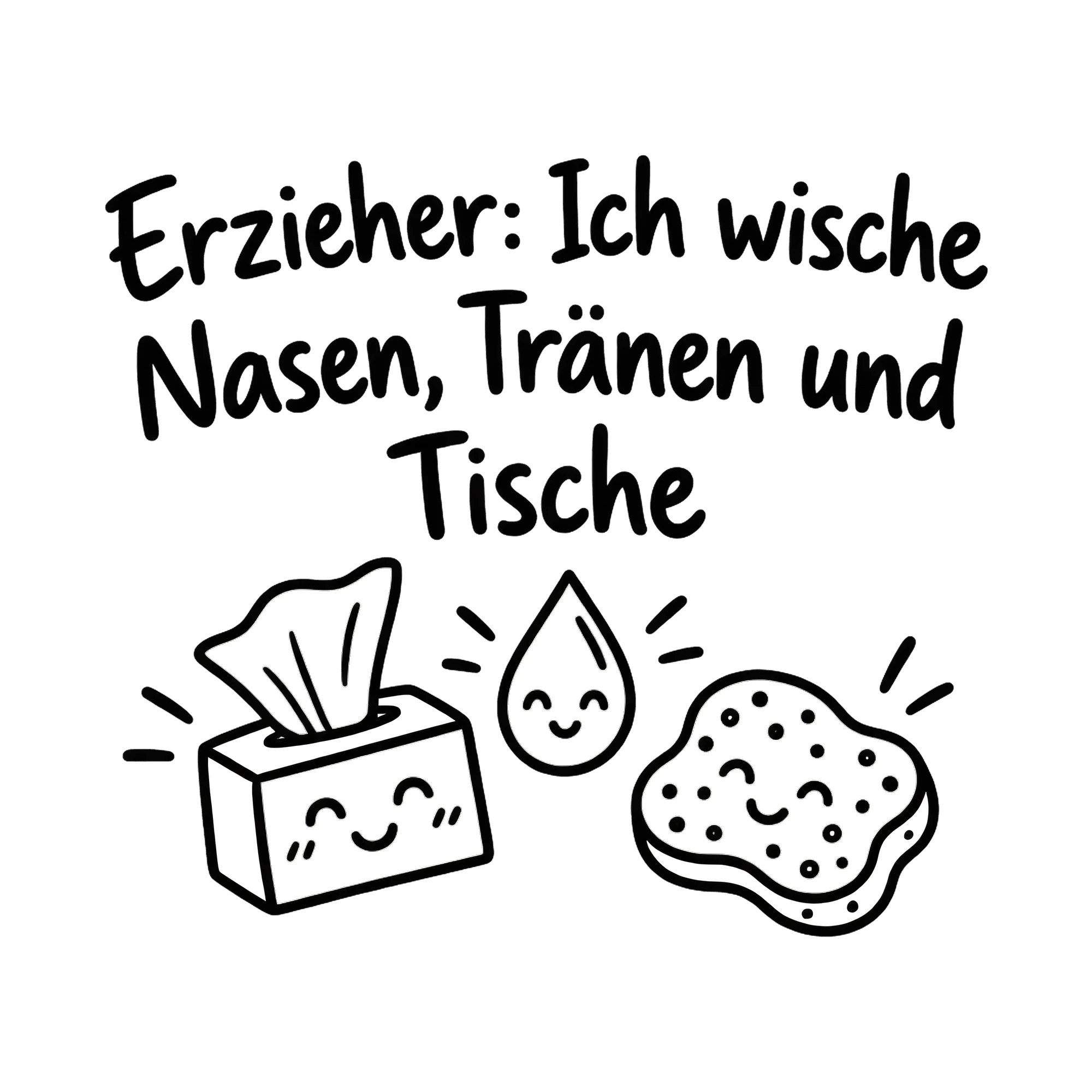 Bügelbild Erzieher: Ich wische Nasen, Tränen und Tische als Grafik auf weißem Hintergrund (BB020347)