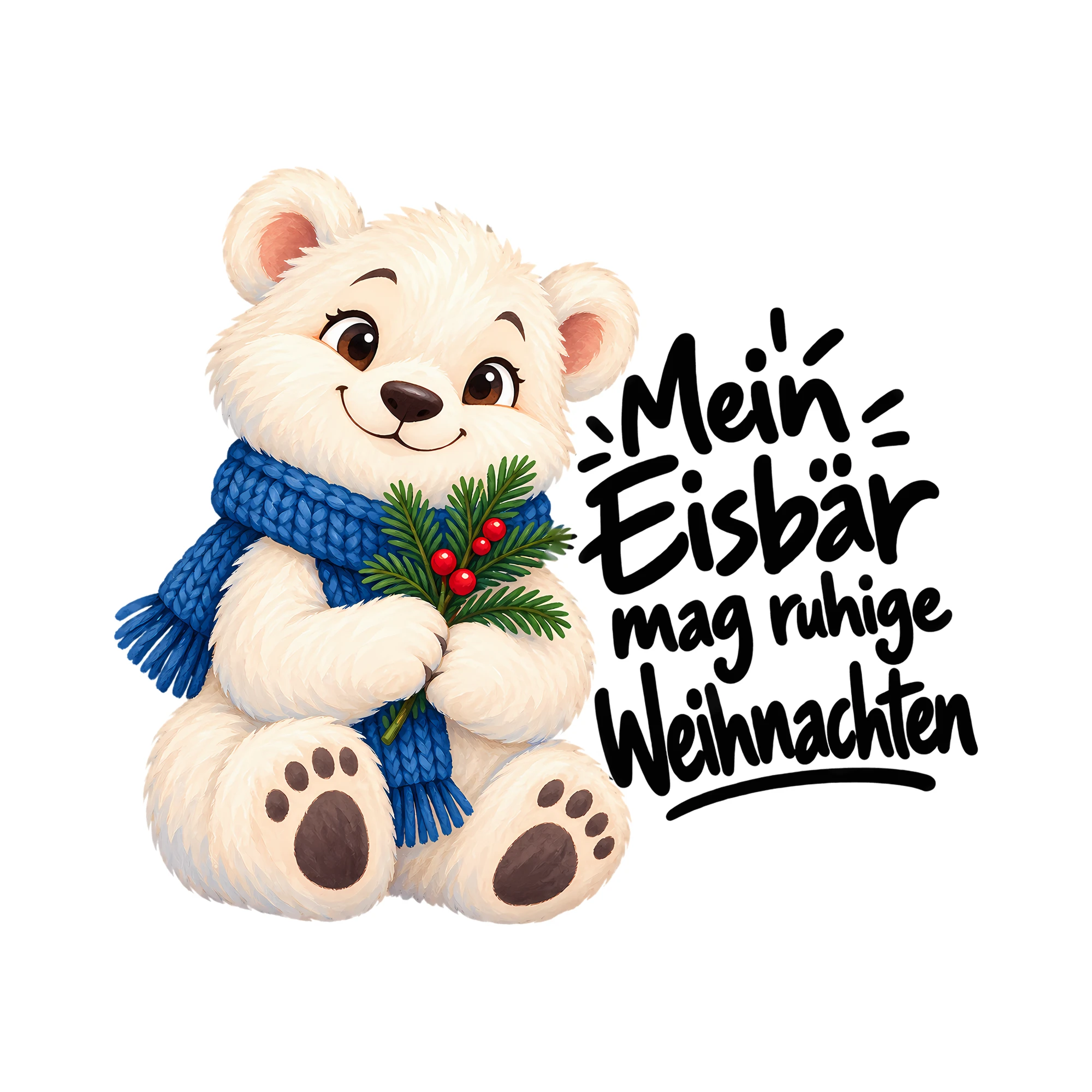 Bügelbild Mein Eisbär mag ruhige Weihnachten als Grafik auf weißem Hintergrund (BB013935)