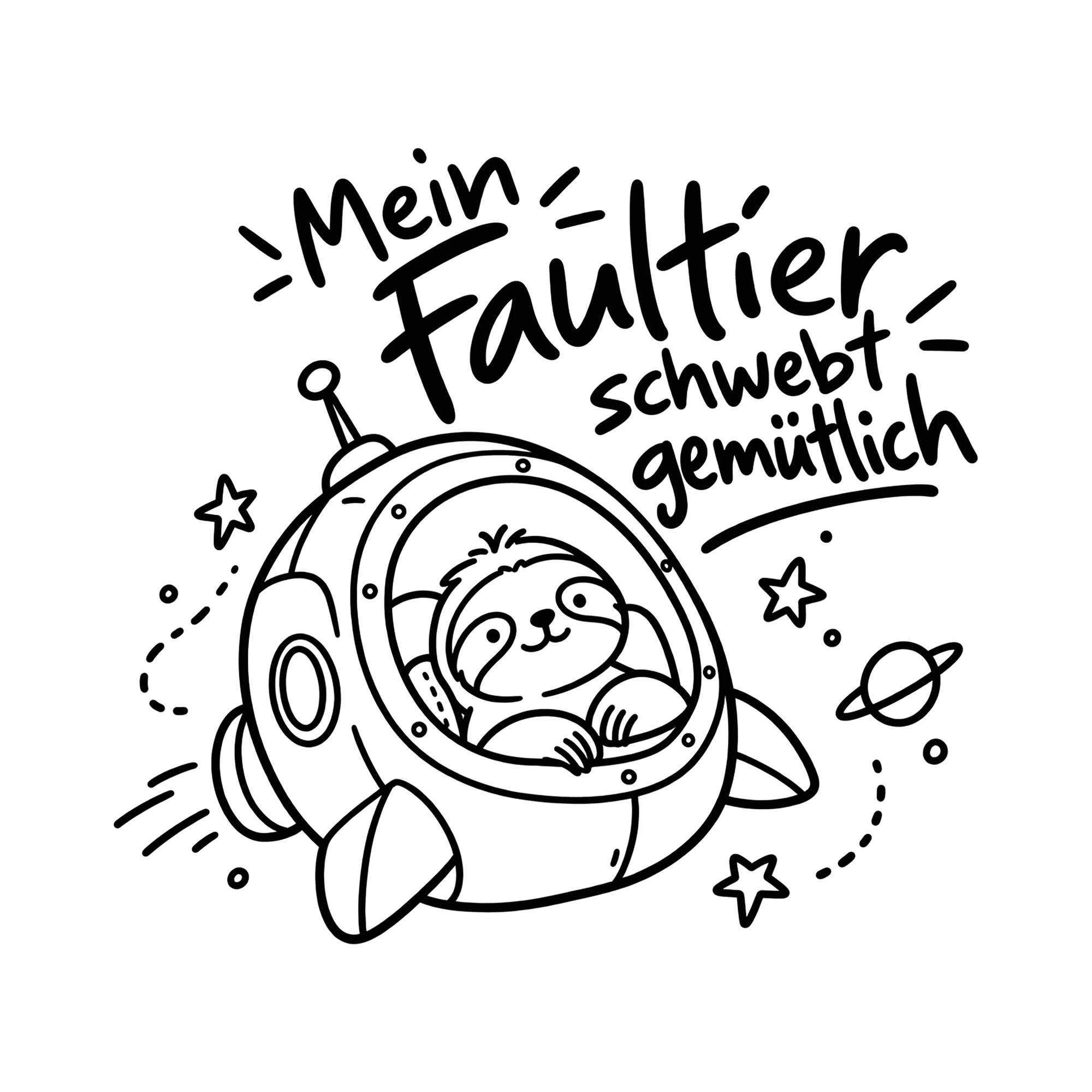 Bügelbild Mein Faultier schwebt gemütlich als Grafik auf weißem Hintergrund (BB013021)