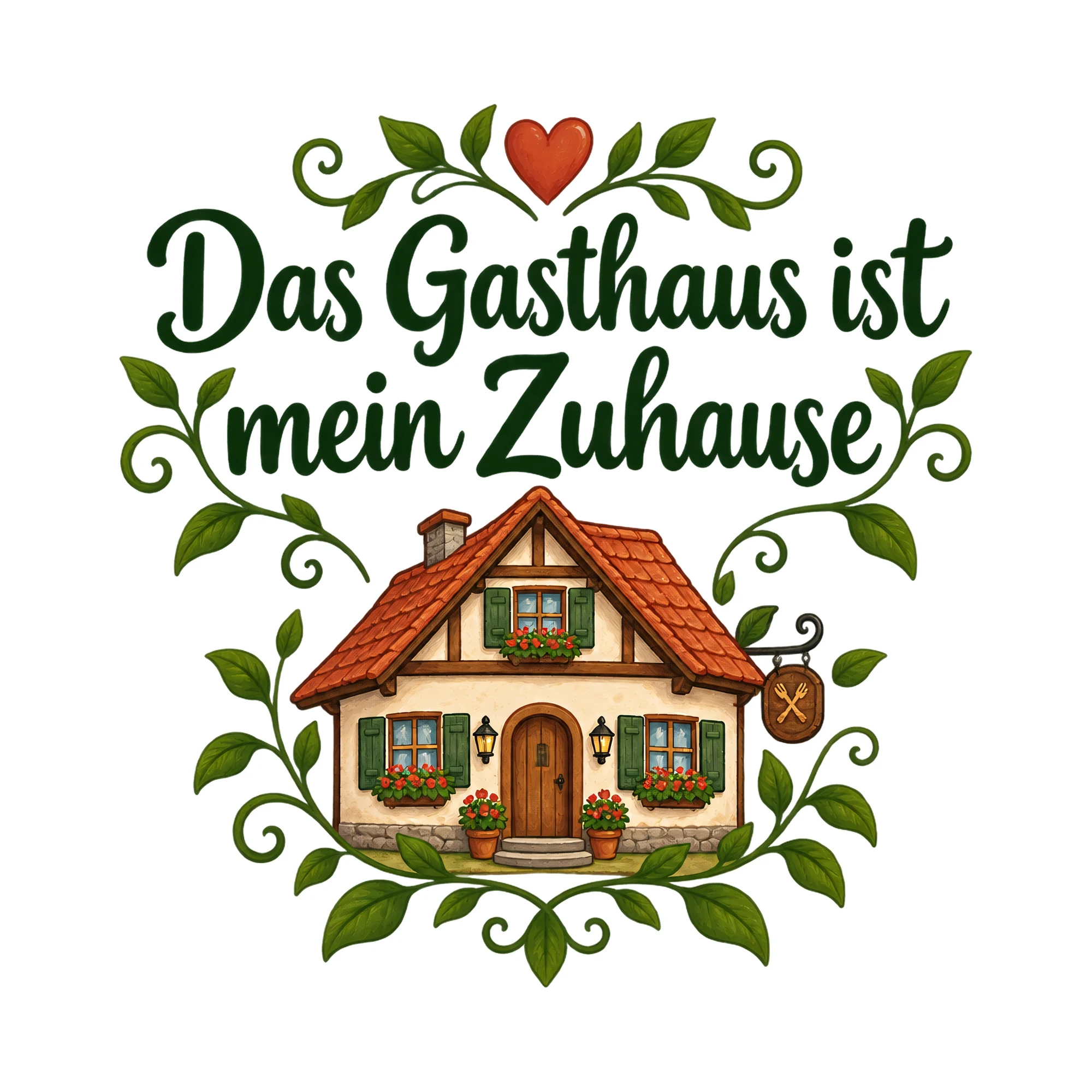 Bügelbild Das Gasthaus ist mein Zuhause, Beruf Shirt Spruch als Grafik auf weißem Hintergrund (BB020269)