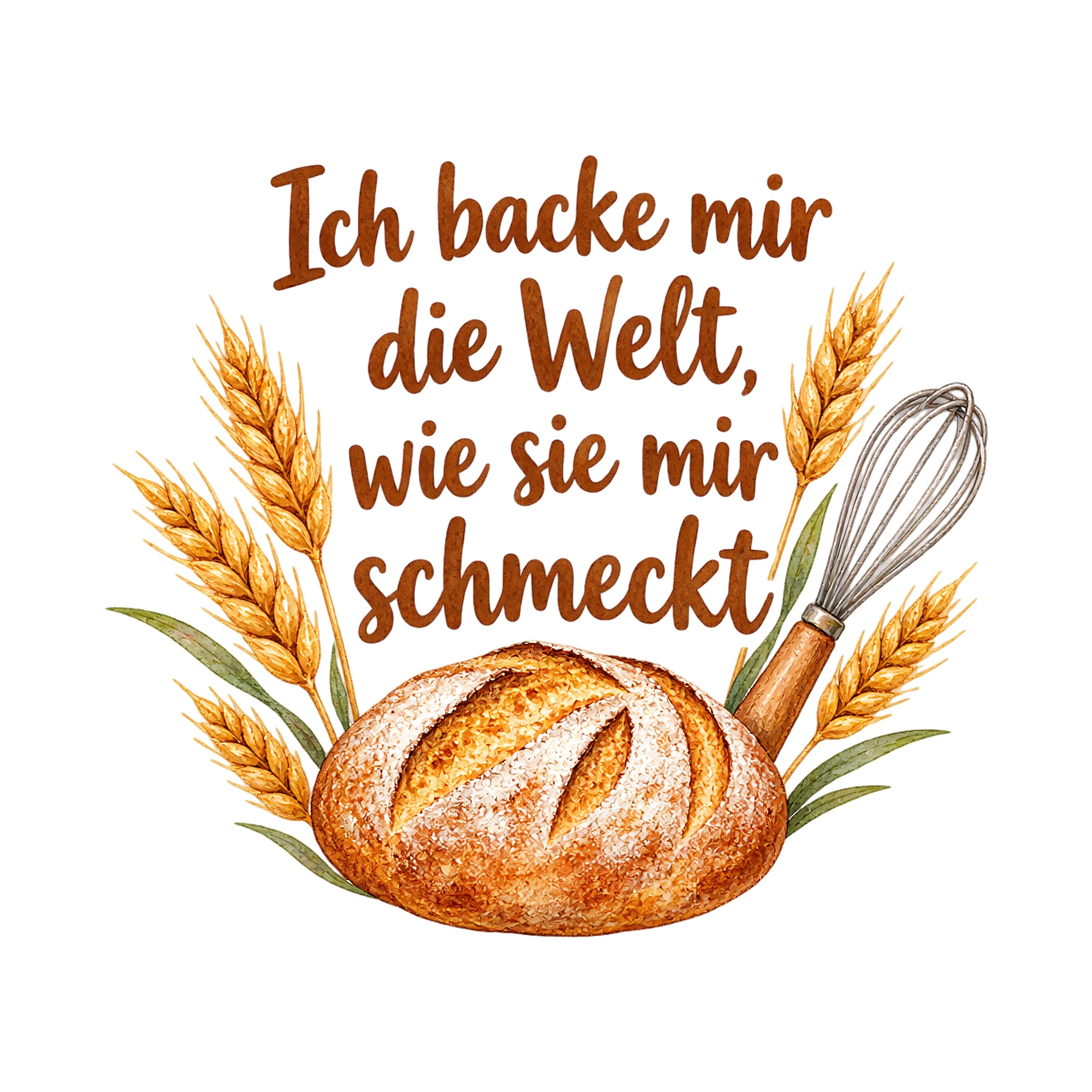 Bügelbild Ich backe mir die Welt, wie sie mir schmeckt, Küchen Spruch Bügelbild als Grafik auf weißem Hintergrund (BB016491)