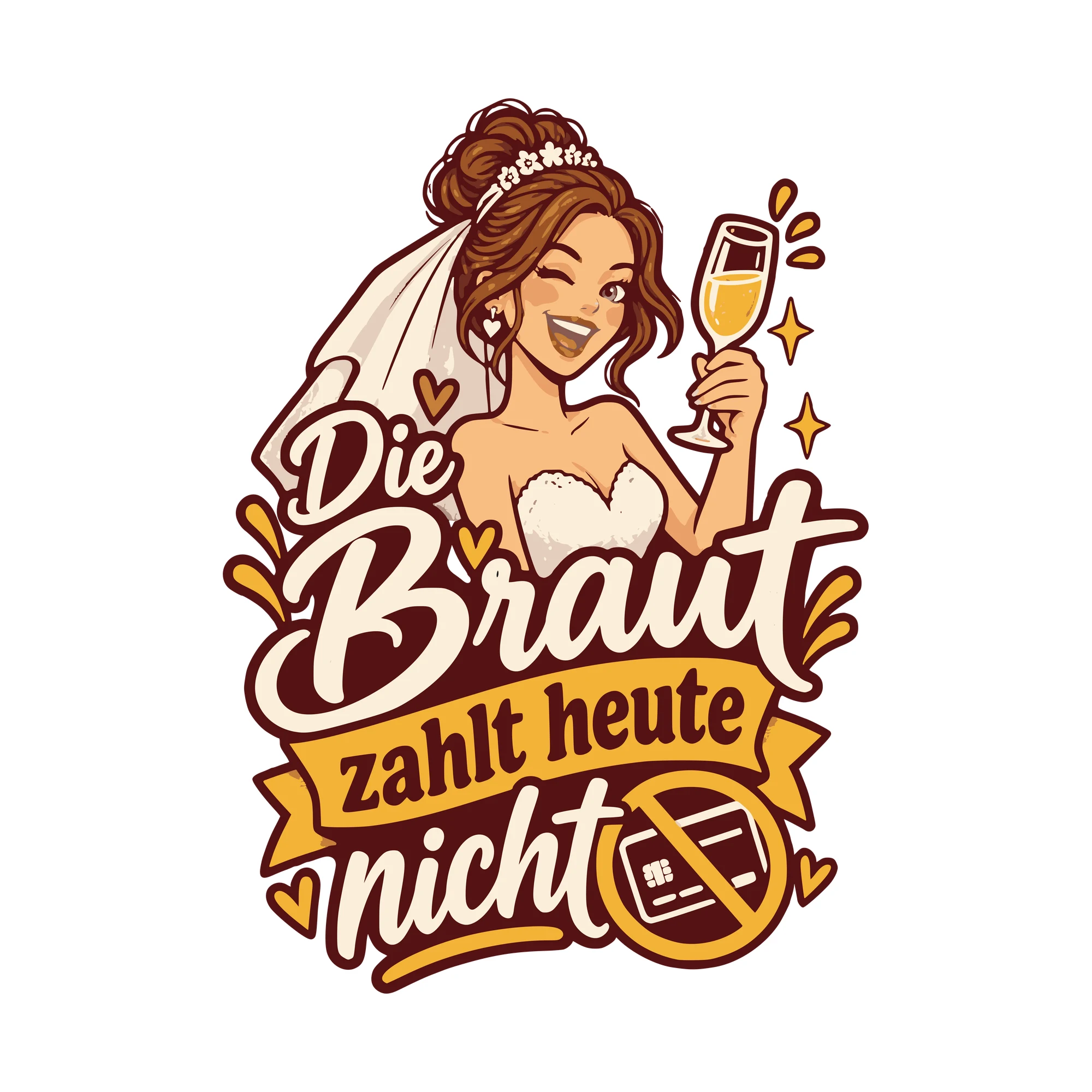 Bügelbild Die Braut zahlt heute nicht als Grafik auf weißem Hintergrund (BB011097)