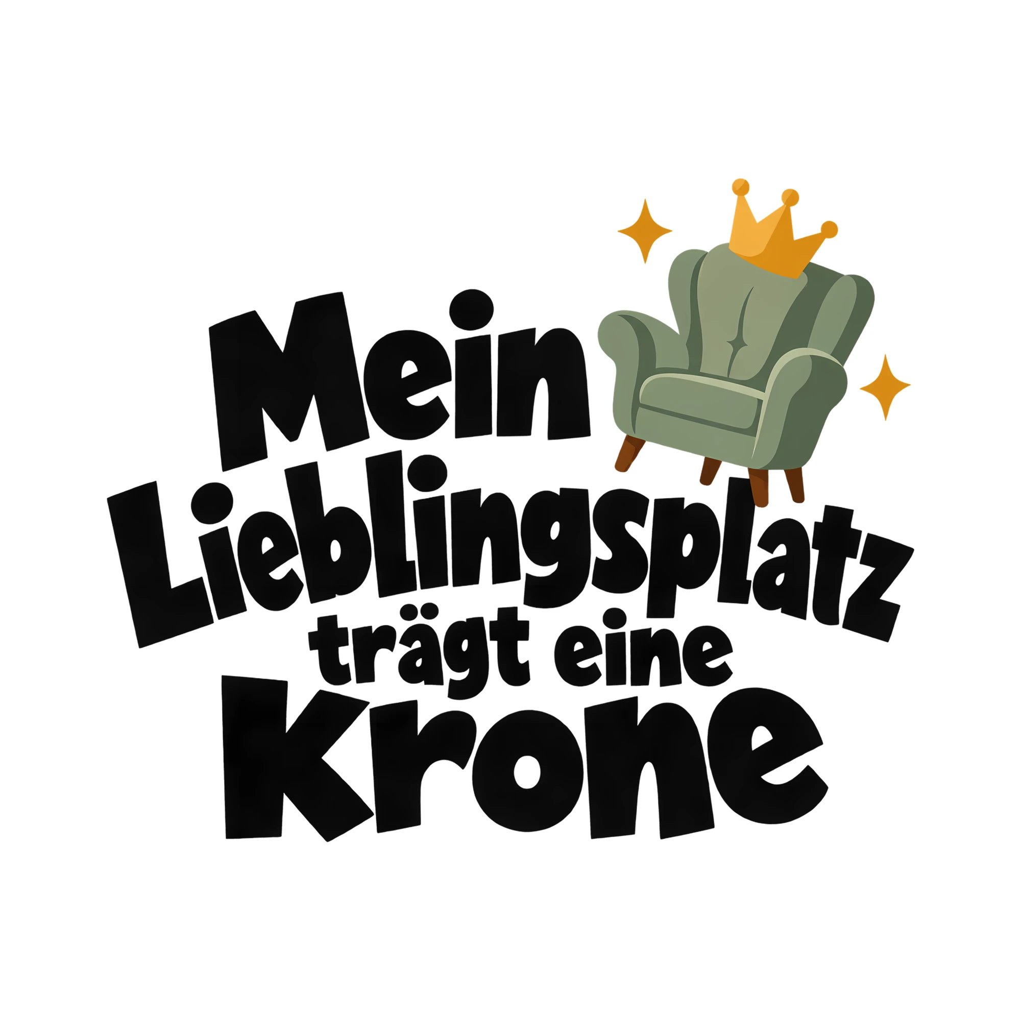 Bügelbild Mein Lieblingsplatz trägt eine Krone als Grafik auf weißem Hintergrund (BB014626)