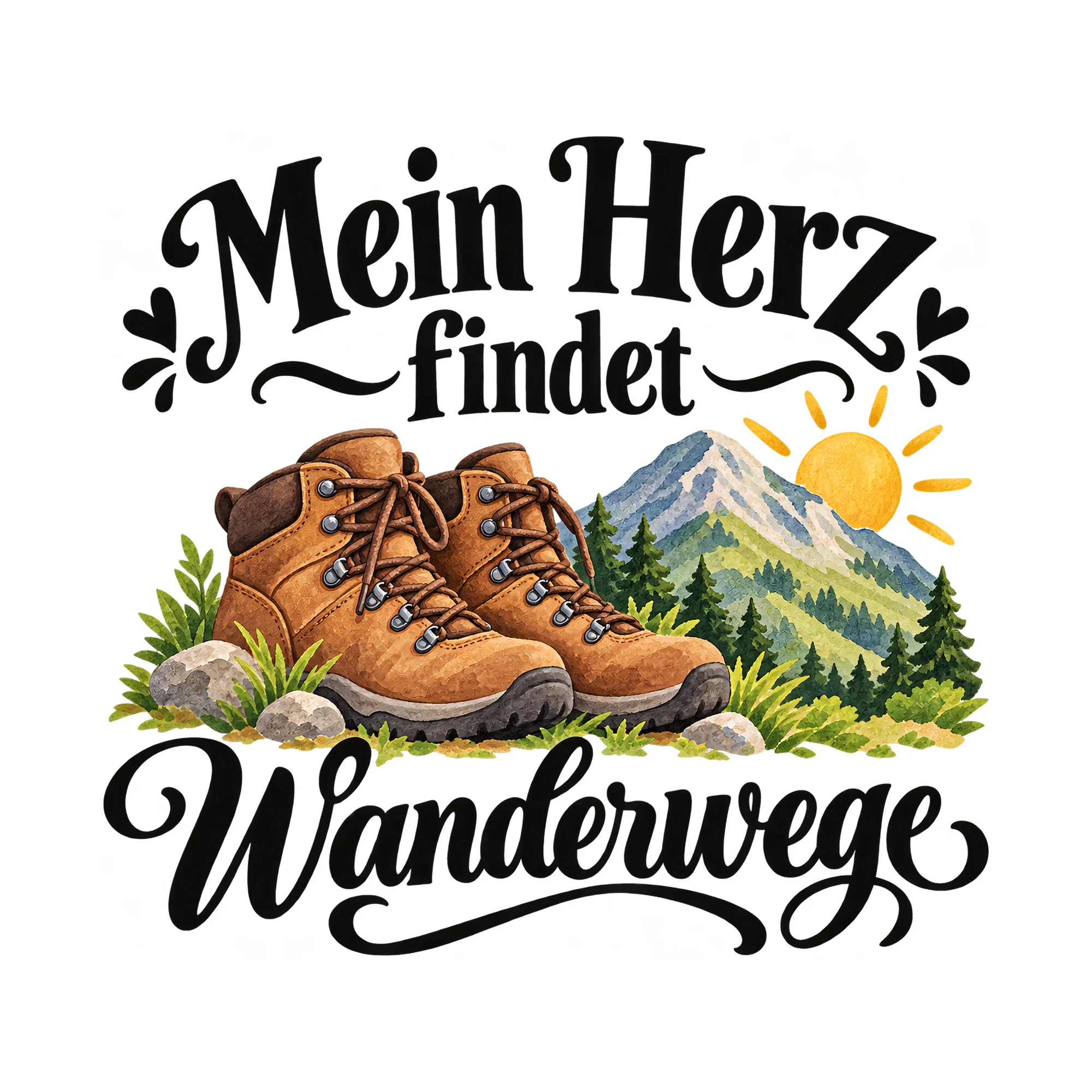 Bügelbild Mein Herz findet Wanderwege als Grafik auf weißem Hintergrund (BB013251)