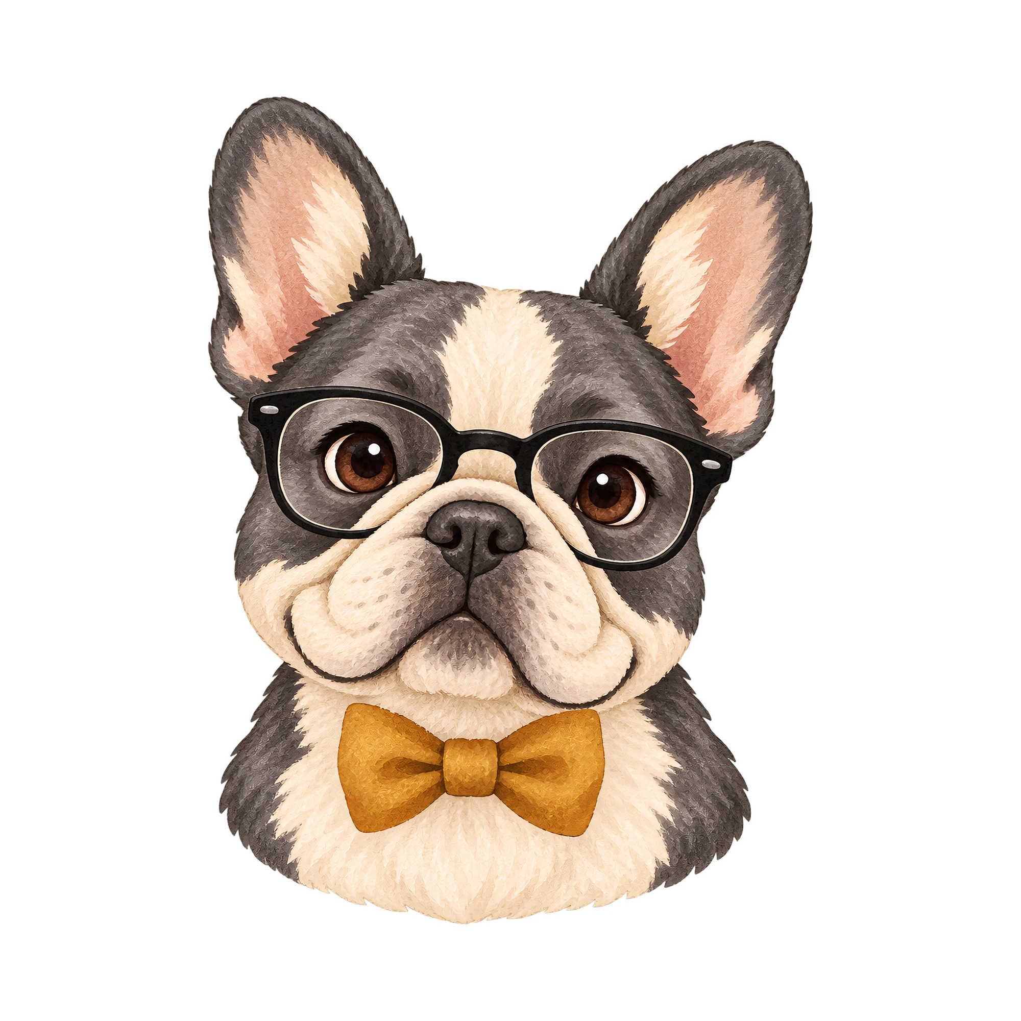 Bügelbild Hipster Bulldoge, Tiere Shirt Motiv als Grafik auf weißem Hintergrund (BB016144)