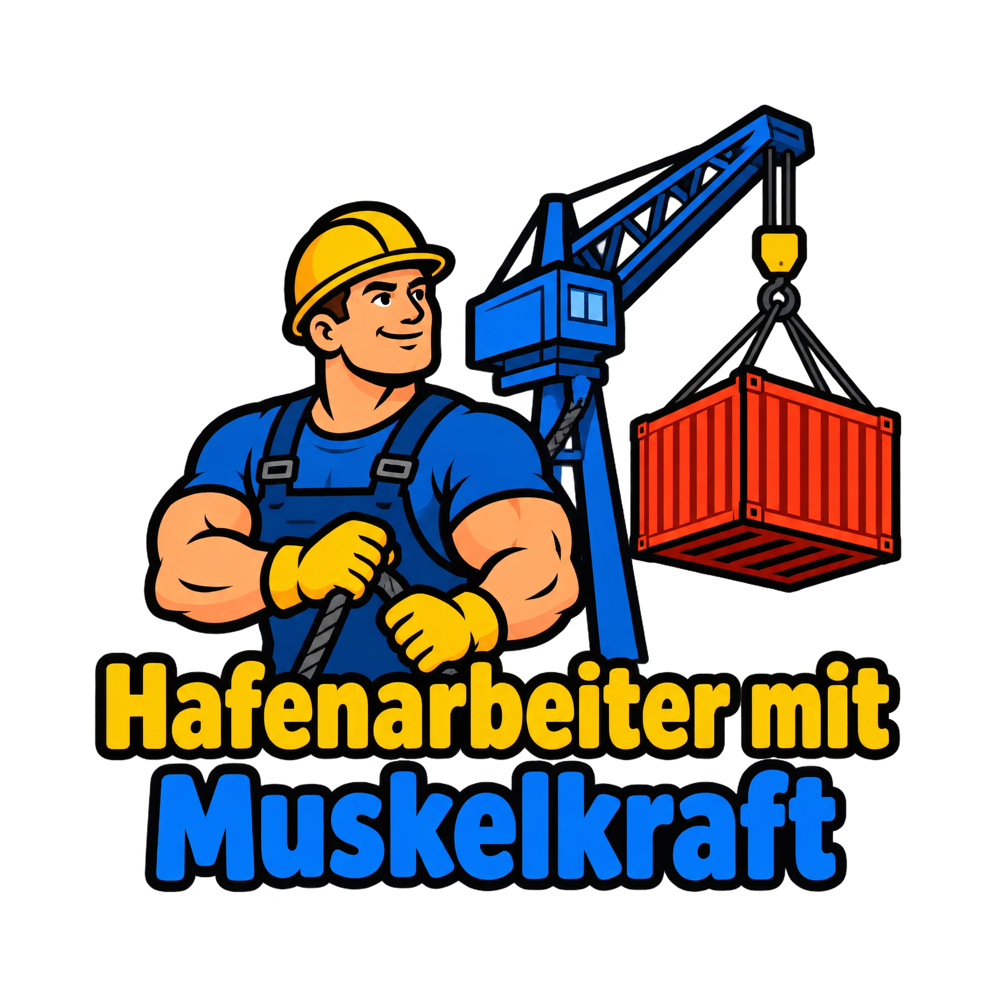 Bügelbild Hafenarbeiter mit Muskelkraft als Grafik auf weißem Hintergrund (BB020304)