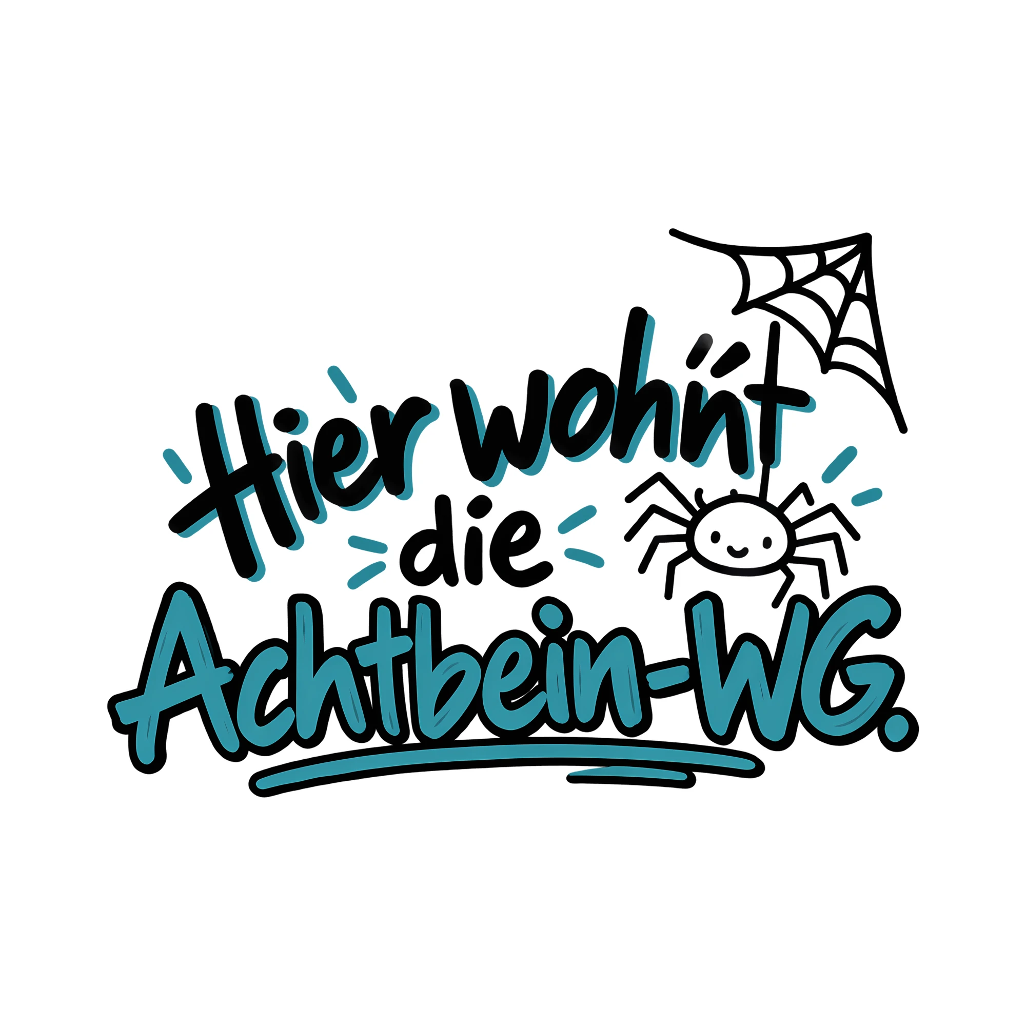 Bügelbild Hier wohnt die Achtbein-WG. als Grafik auf weißem Hintergrund (BB012608)