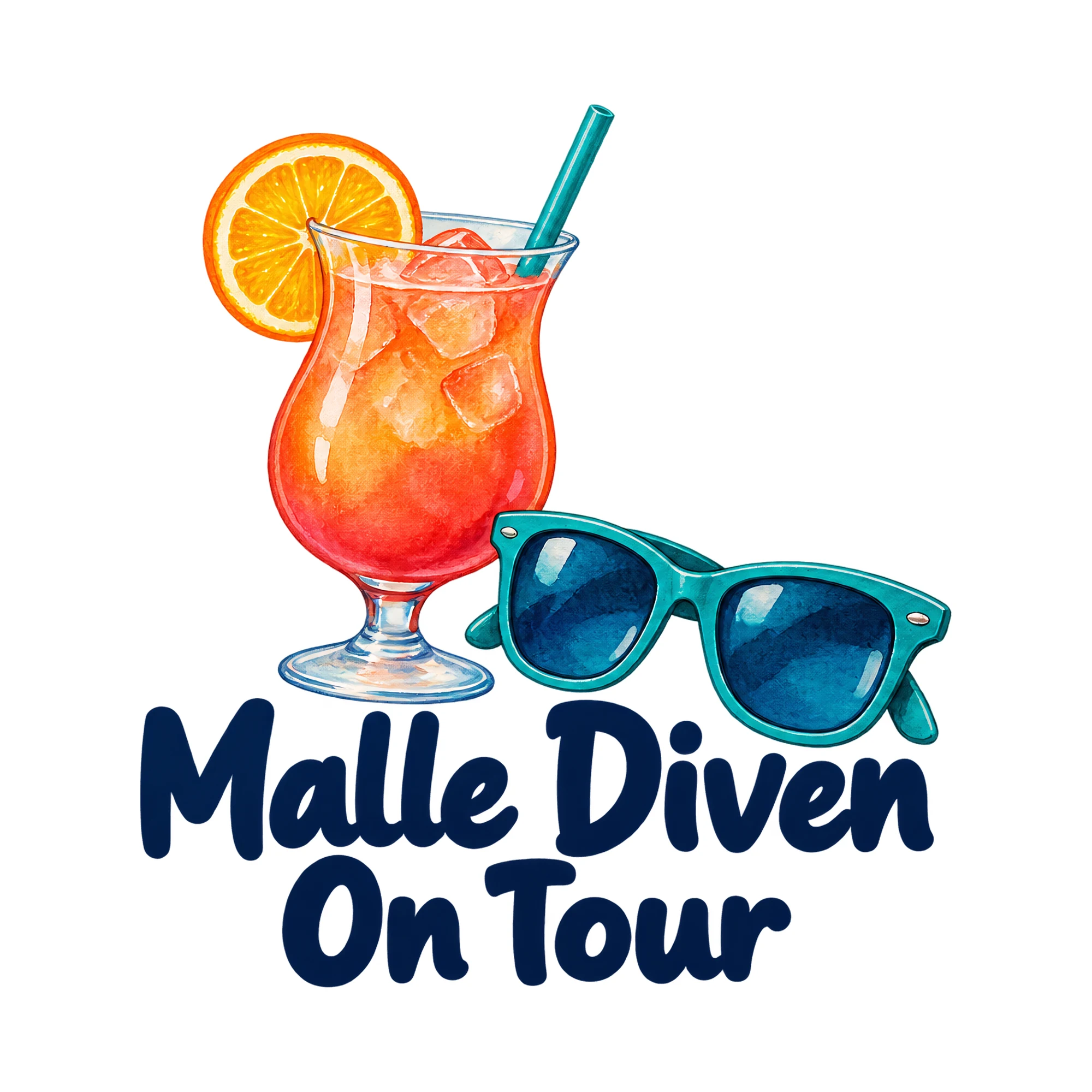 Bügelbild „Malle Diven On Tour“, Party Shirt Spruch als Grafik auf weißem Hintergrund (BB014996)