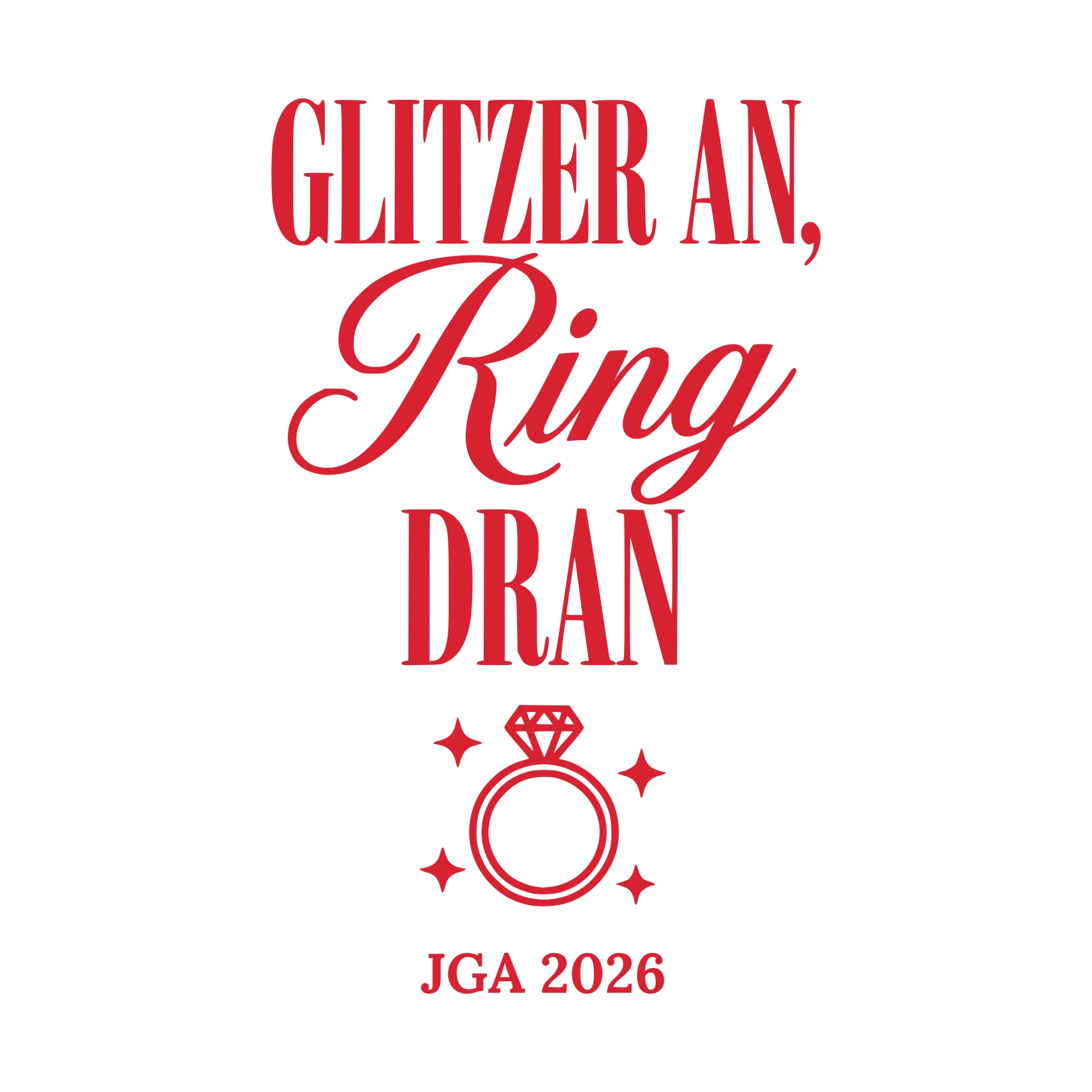 Bügelbild Glitzer an, Ring dran als Grafik auf weißem Hintergrund (BB010672)