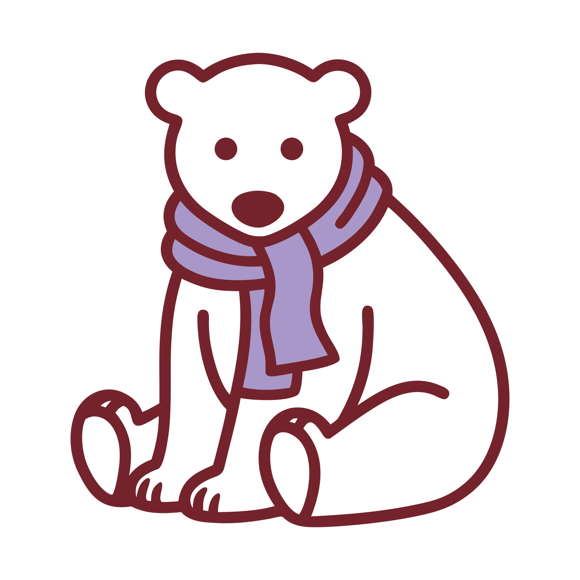 Bügelbild Eisbär mit Schal als Grafik auf weißem Hintergrund (BB010322)