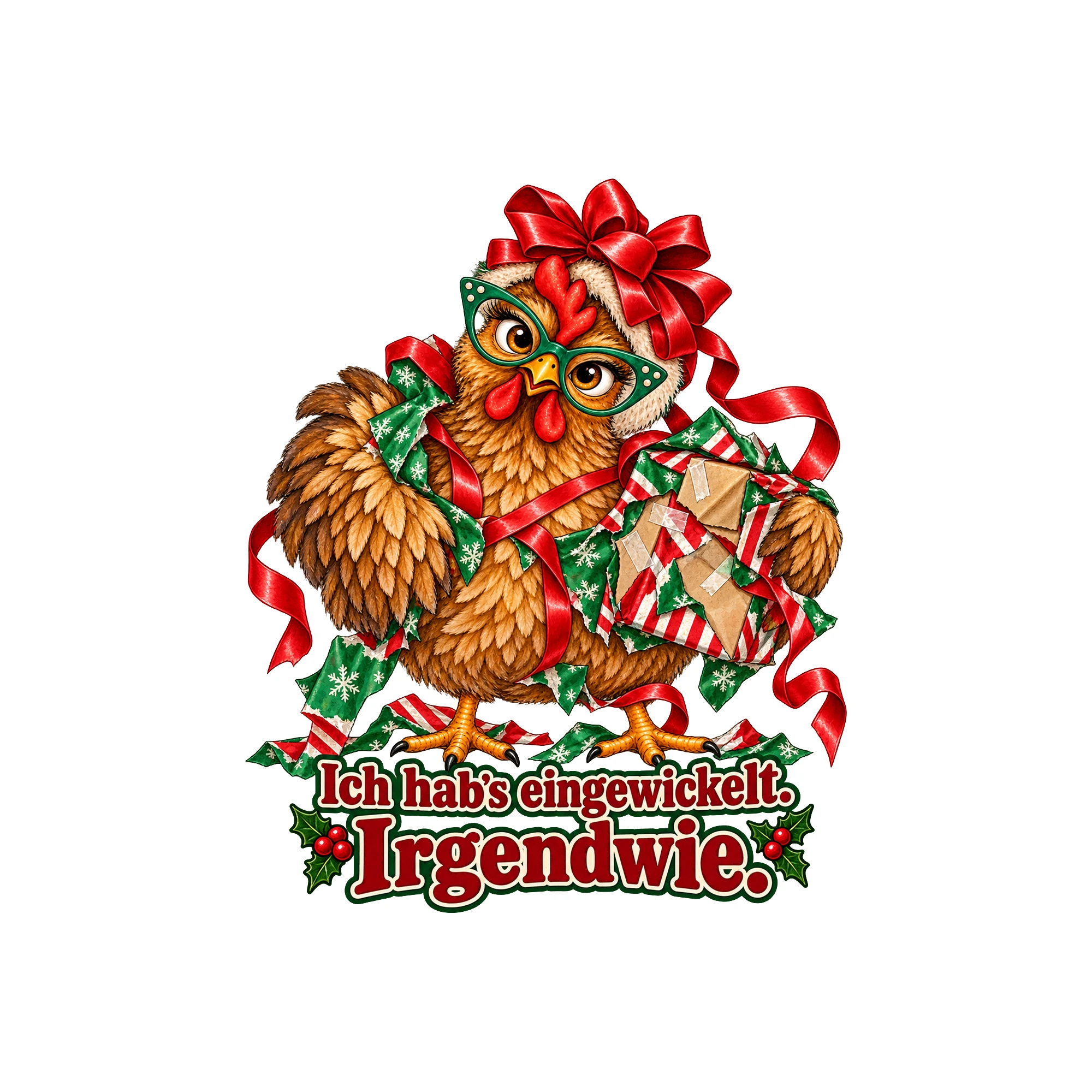 Bügelbild huhn geschenkchaos als Grafik auf weißem Hintergrund (BB011377)