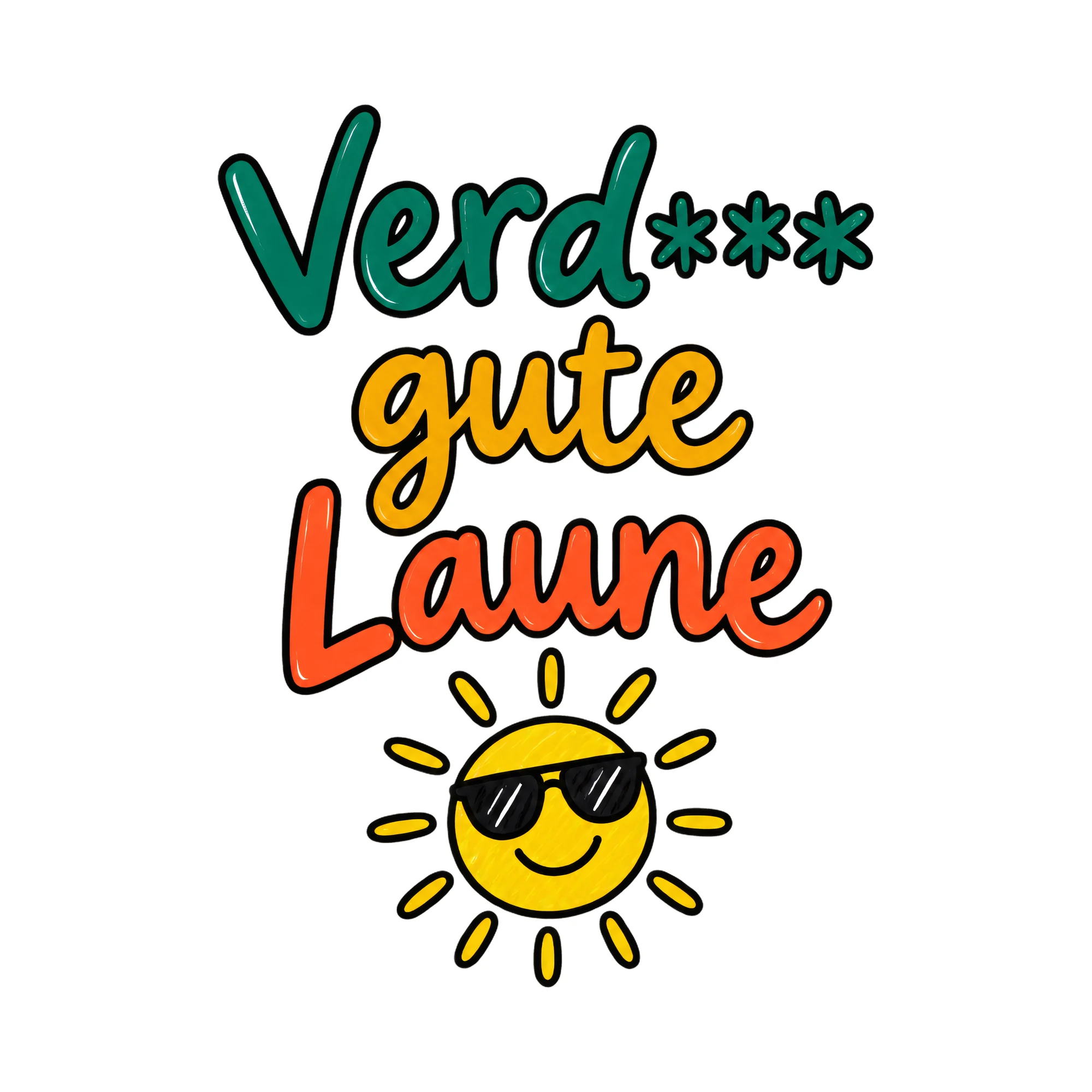 Bügelbild Verd*** gute Laune als Grafik auf weißem Hintergrund (BB019947)