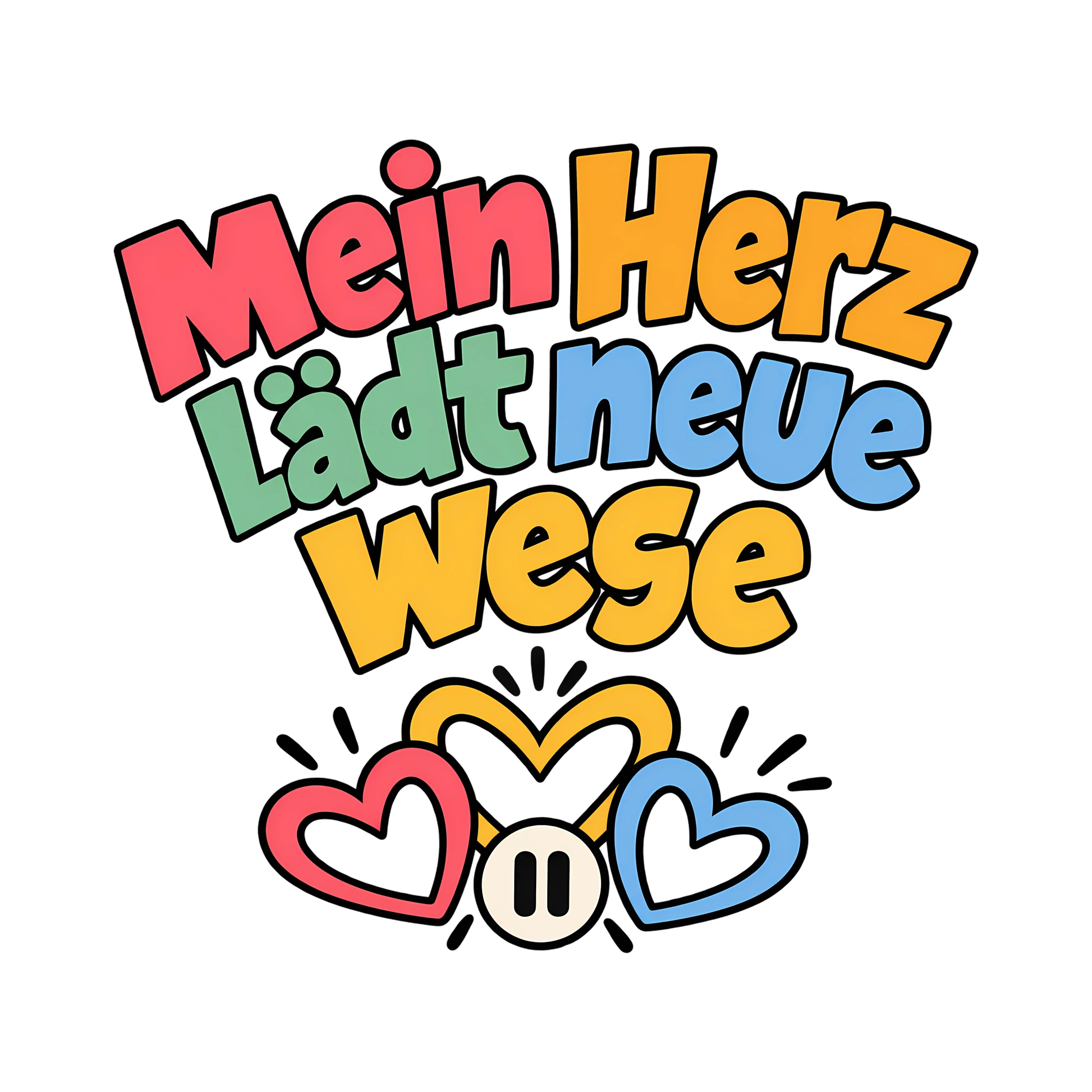 Bügelbild Mein Herz lädt neue Wege als Grafik auf weißem Hintergrund (BB013015)