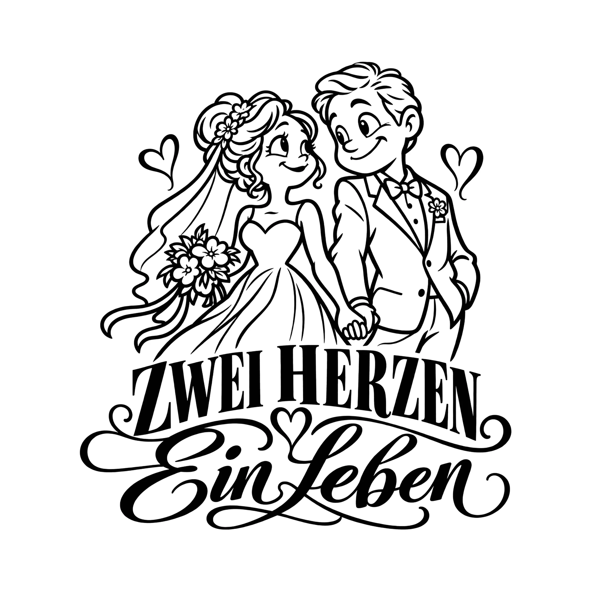 Bügelbild Zwei Herzen ein Leben als Grafik auf weißem Hintergrund (BB013105)