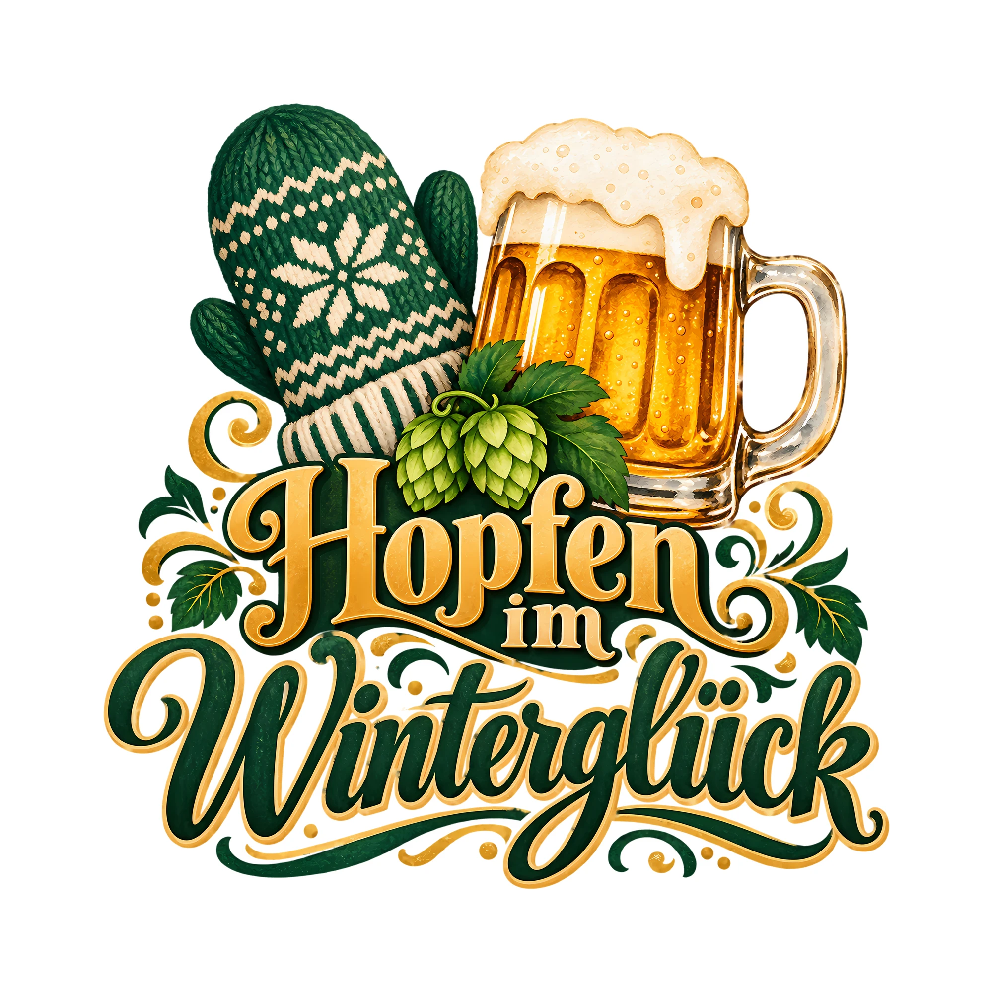 Bügelbild Hopfen im Winterglück als Grafik auf weißem Hintergrund (BB013307)