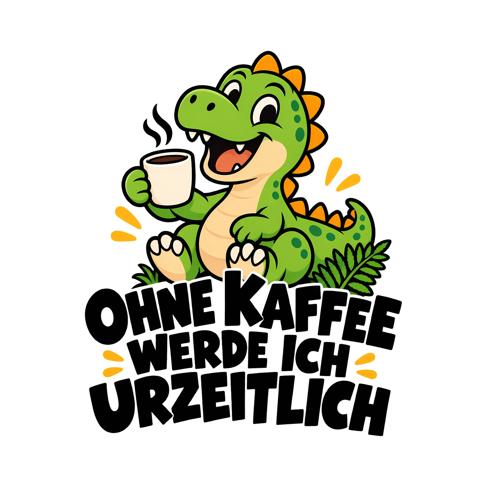 Bügelbild OHNE KAFFEE WERDE ICH URZEITLICH als Grafik auf weißem Hintergrund (BB012167)