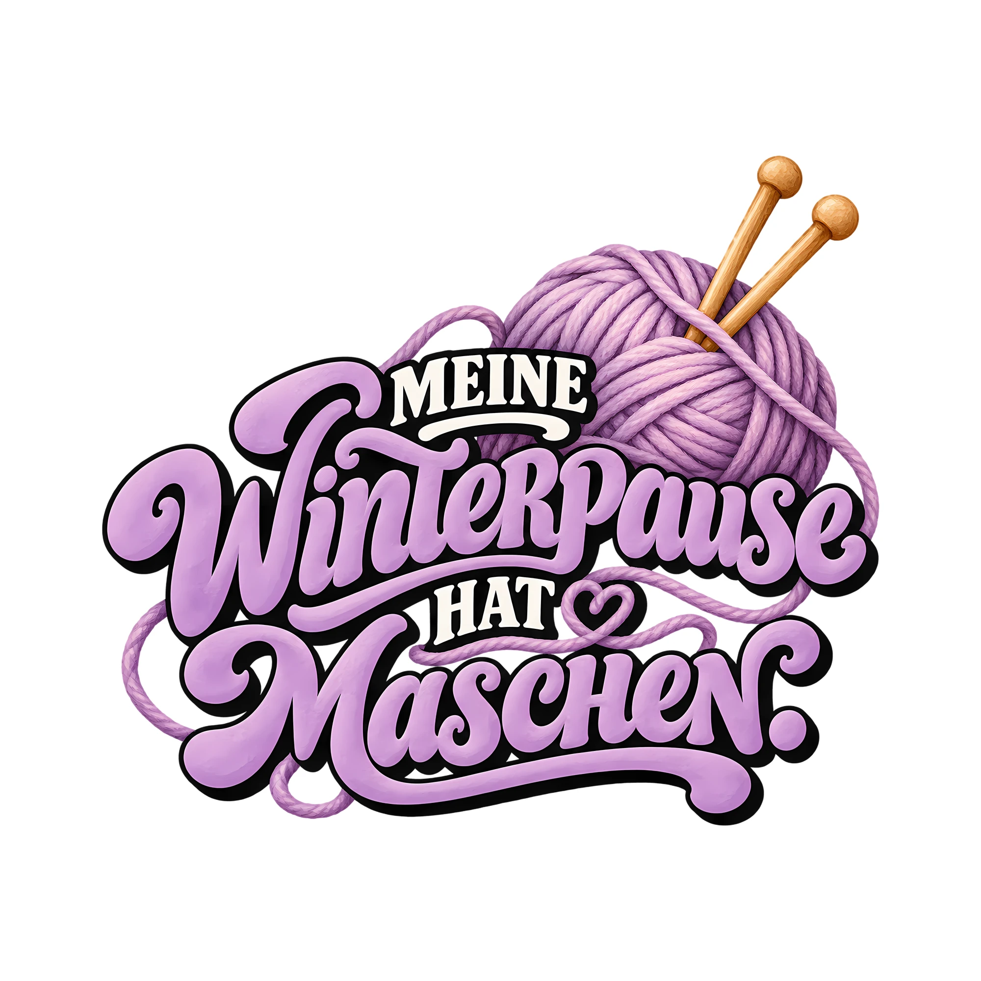 Bügelbild MEINE WINTERPAUSE HAT MASCHEN. als Grafik auf weißem Hintergrund (BB012799)