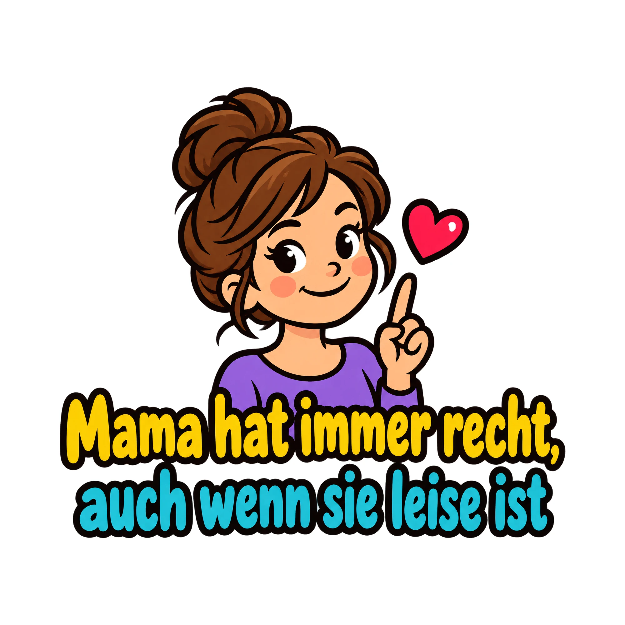 Bügelbild Mama hat immer recht, auch wenn sie leise ist als Grafik auf weißem Hintergrund (BB019170)