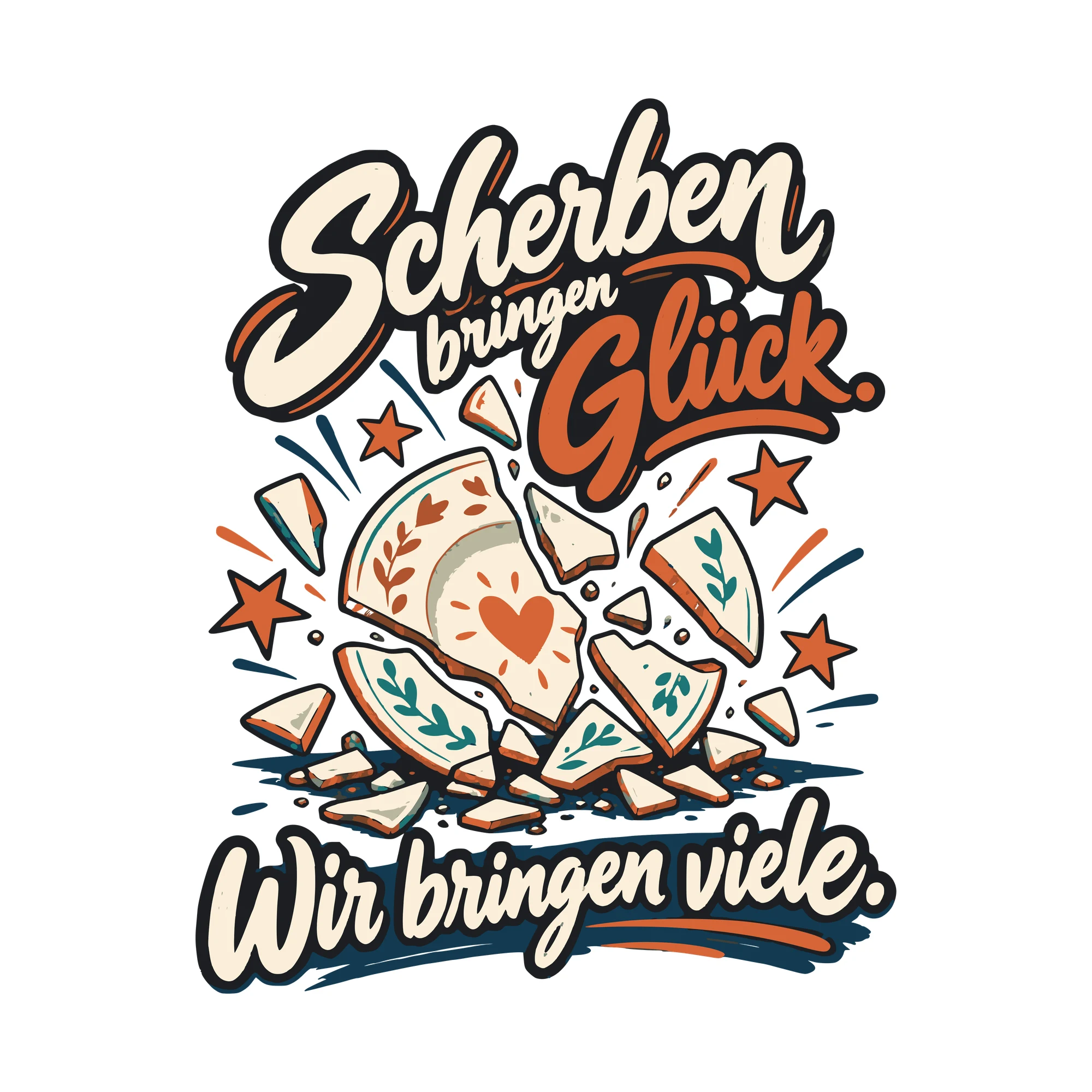 Bügelbild Scherben bringen Glück. Wir bringen viele. als Grafik auf weißem Hintergrund (BB011297)