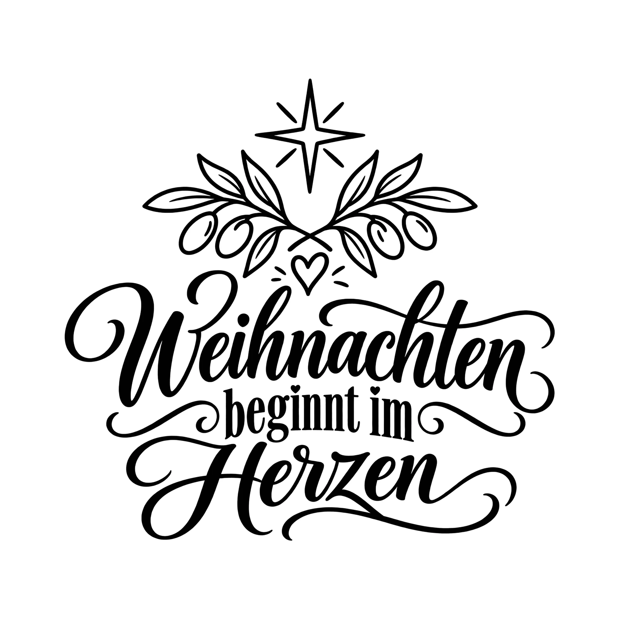 Bügelbild Weihnachten beginnt im Herzen als Grafik auf weißem Hintergrund (BB013925)