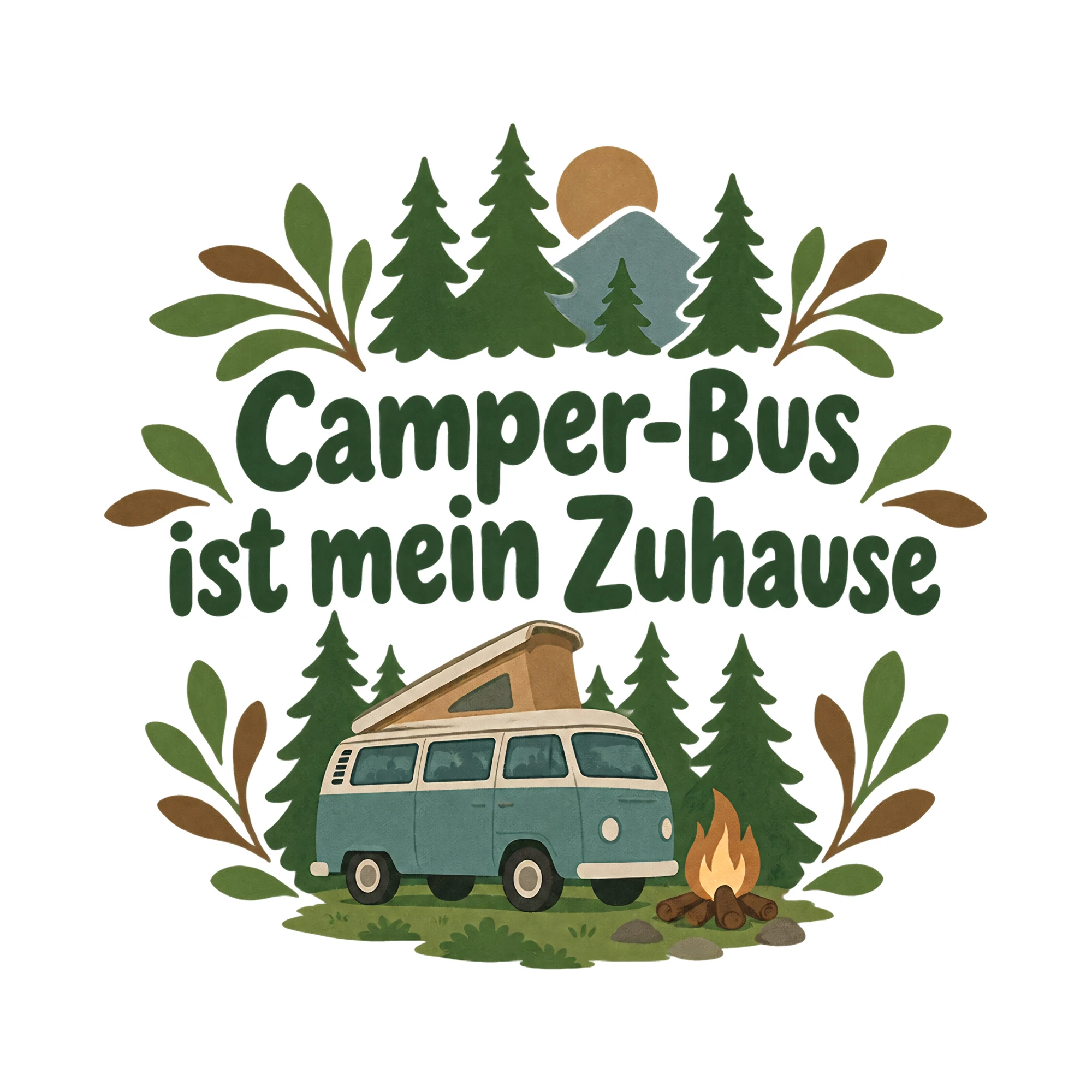 Bügelbild Camper-Bus ist mein Zuhause als Grafik auf weißem Hintergrund (BB018512)