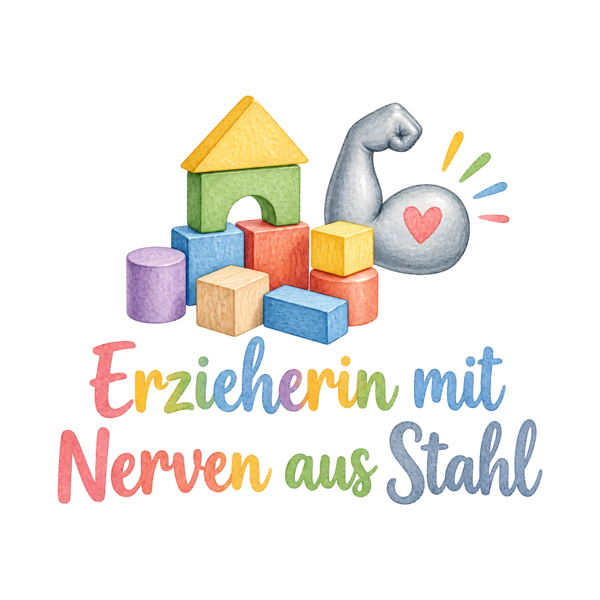 Bügelbild Erzieherin mit Nerven aus Stahl, Beruf Shirt Spruch als Grafik auf weißem Hintergrund (BB016638)