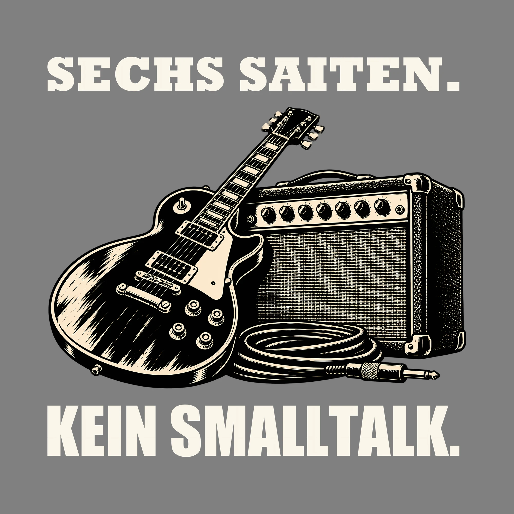 Bügelbild SECHS SAITEN. KEIN SMALLTALK. als Grafik auf dunklem Hintergrund (BB012783)