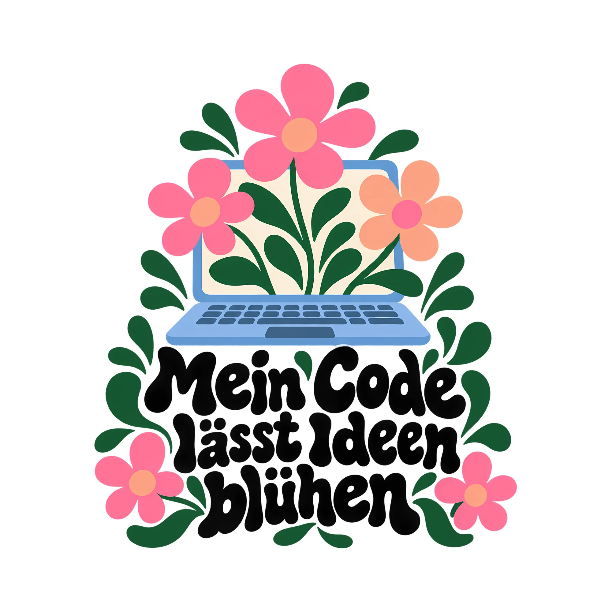 Bügelbild Mein Code lässt Ideen blühen als Grafik auf weißem Hintergrund (BB014332)