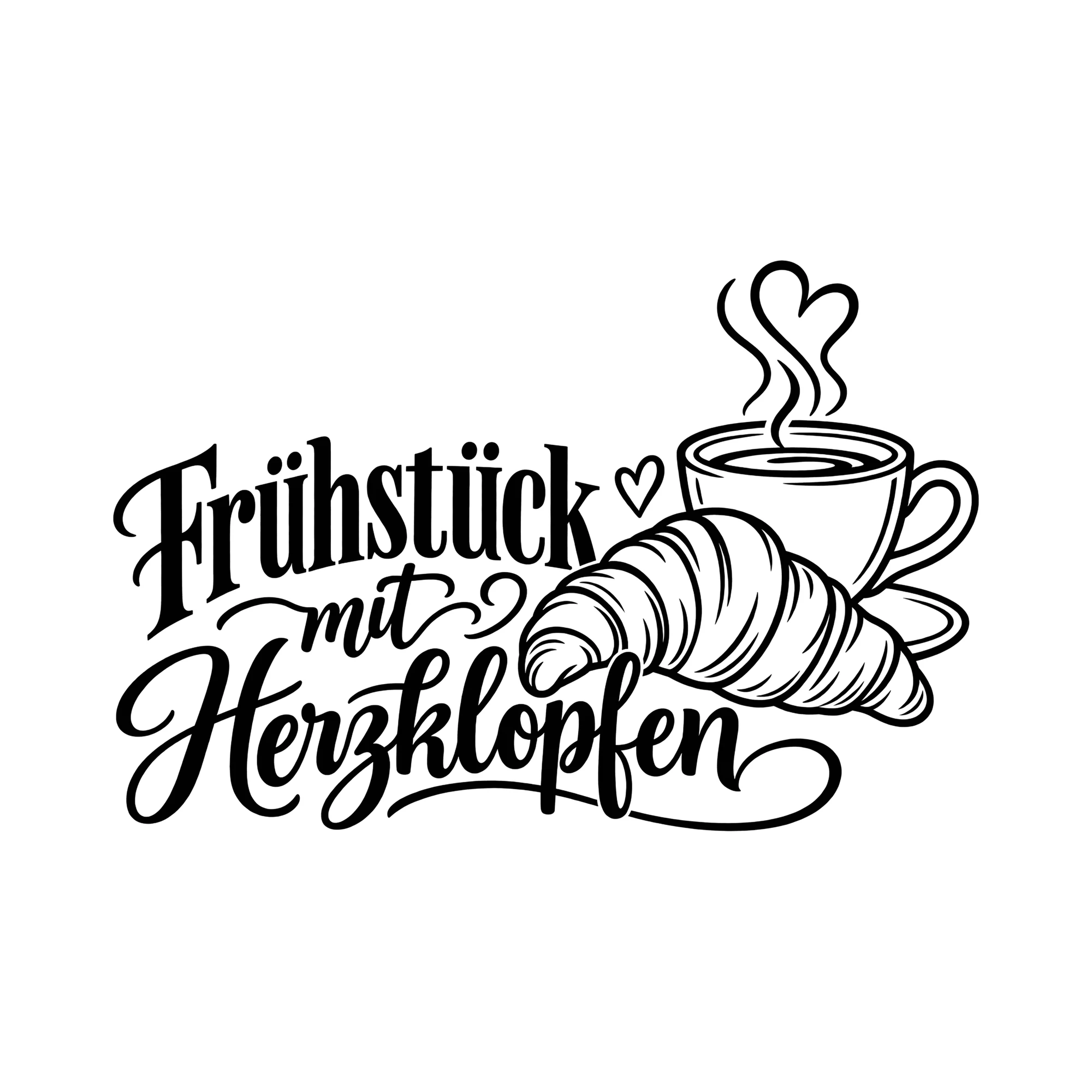 Bügelbild Frühstück mit Herzklopfen als Grafik auf weißem Hintergrund (BB013514)
