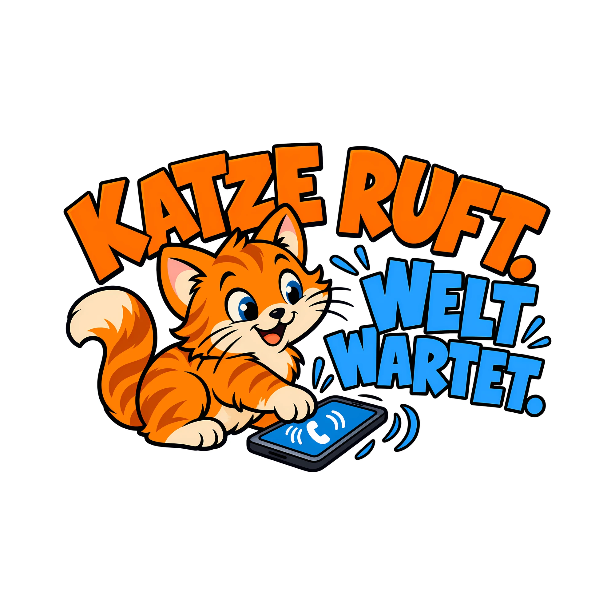 Bügelbild Katze ruft. Welt wartet. als Grafik auf weißem Hintergrund (BB012928)